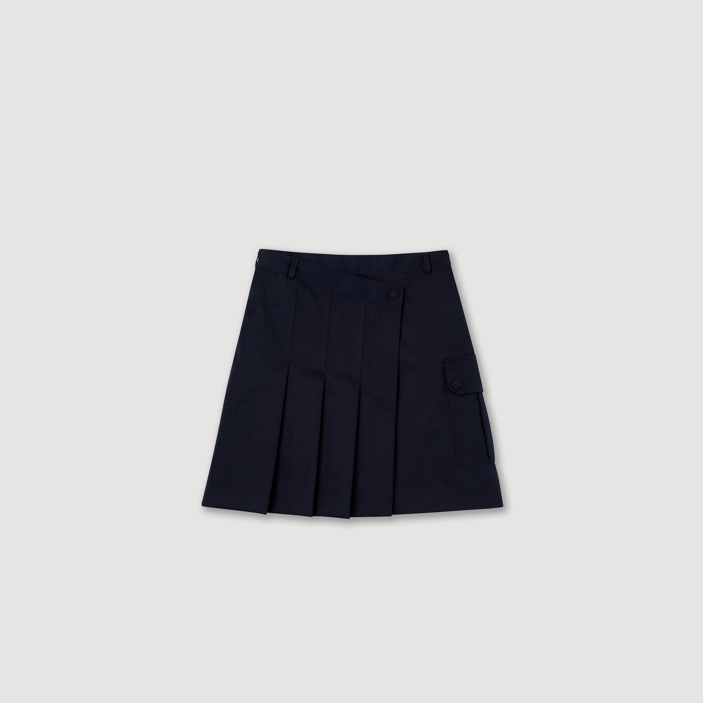 Short Asymmetrical Pleated Skirt Navy Blue