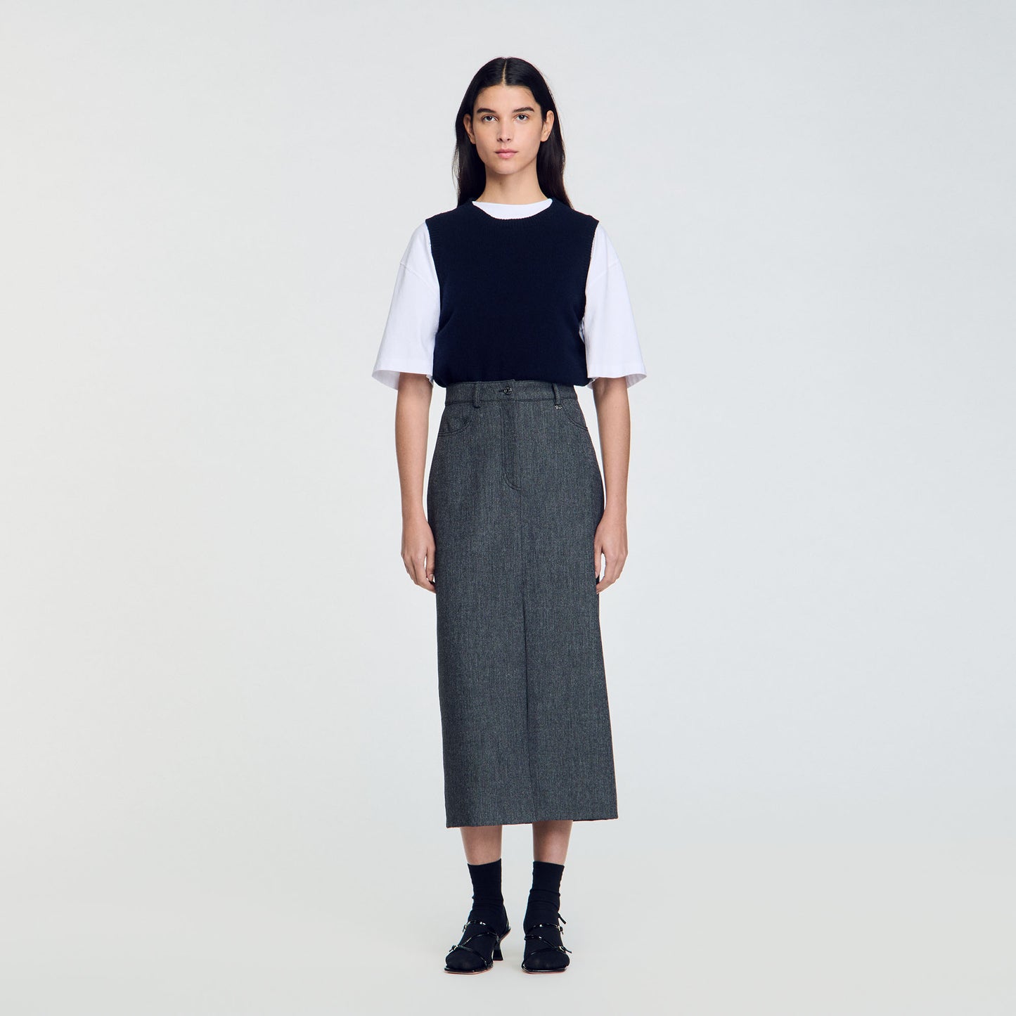 Long Slit Skirt Grey