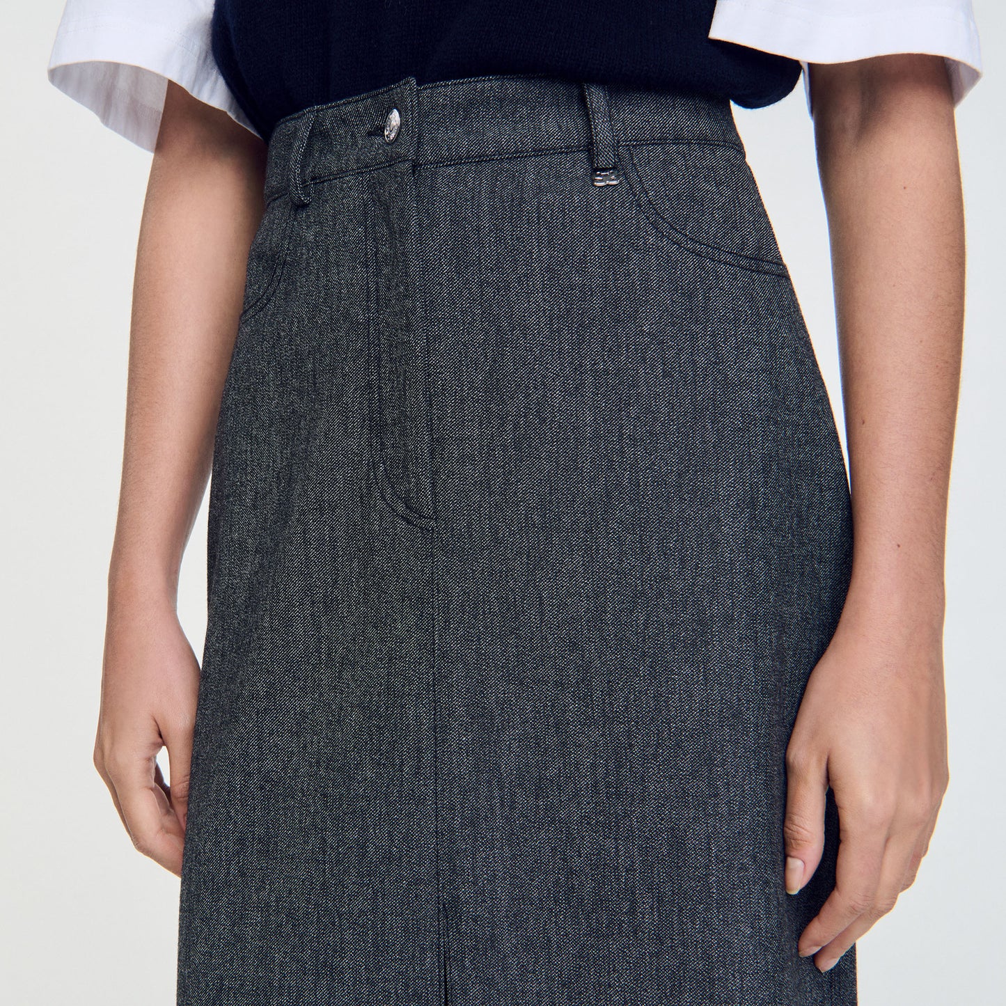 Long Slit Skirt Grey