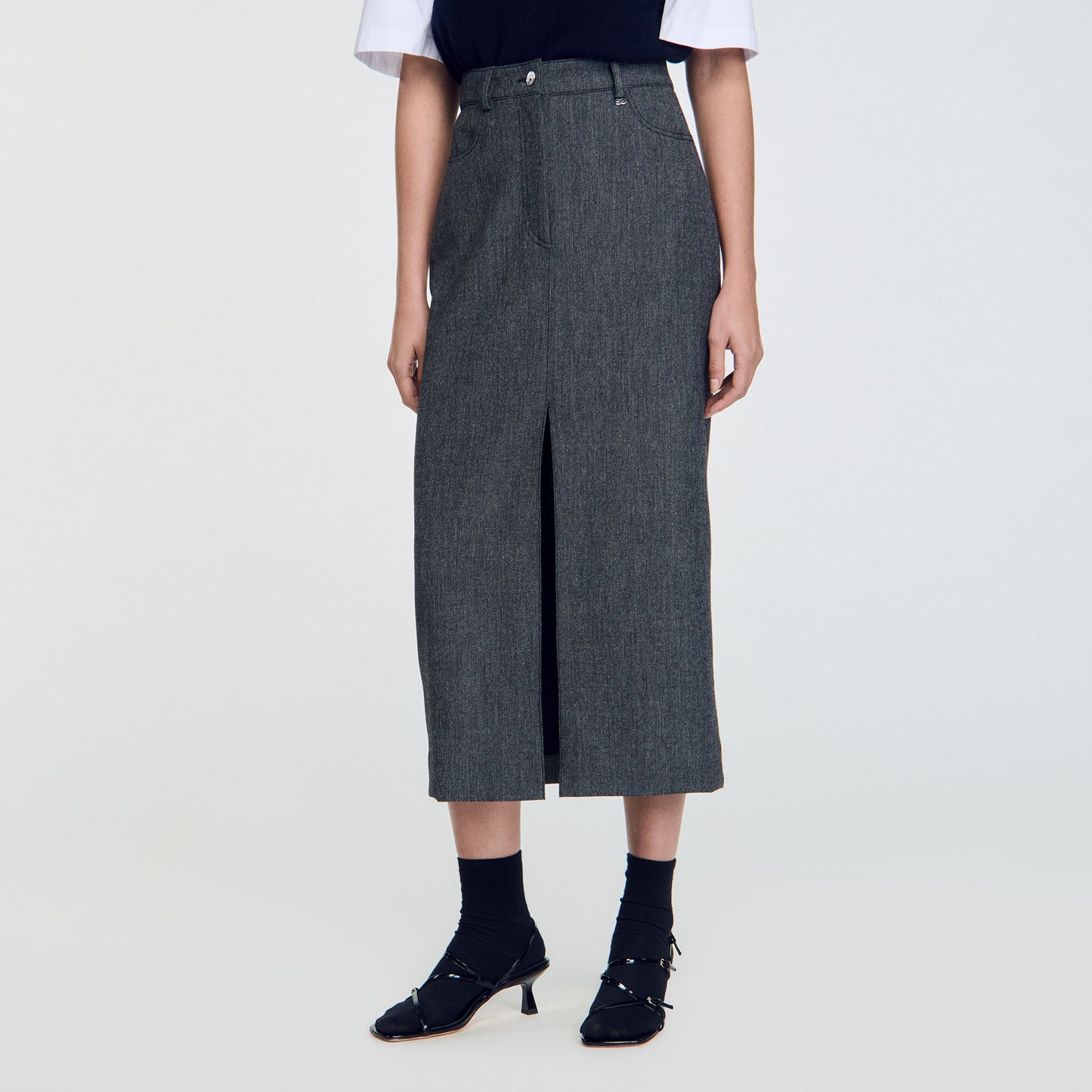Long Slit Skirt Grey