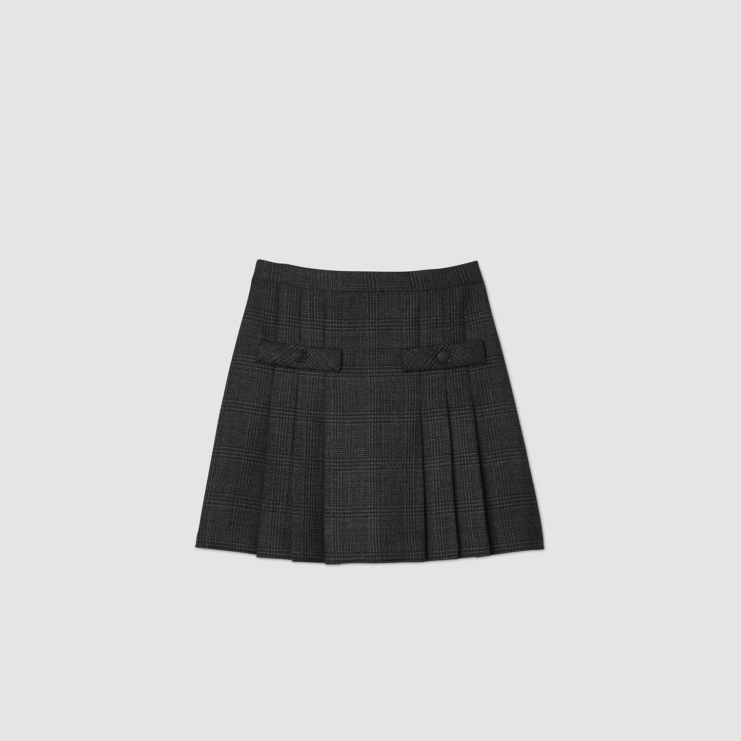 Short Checked Pleated Skirt Dark Grey