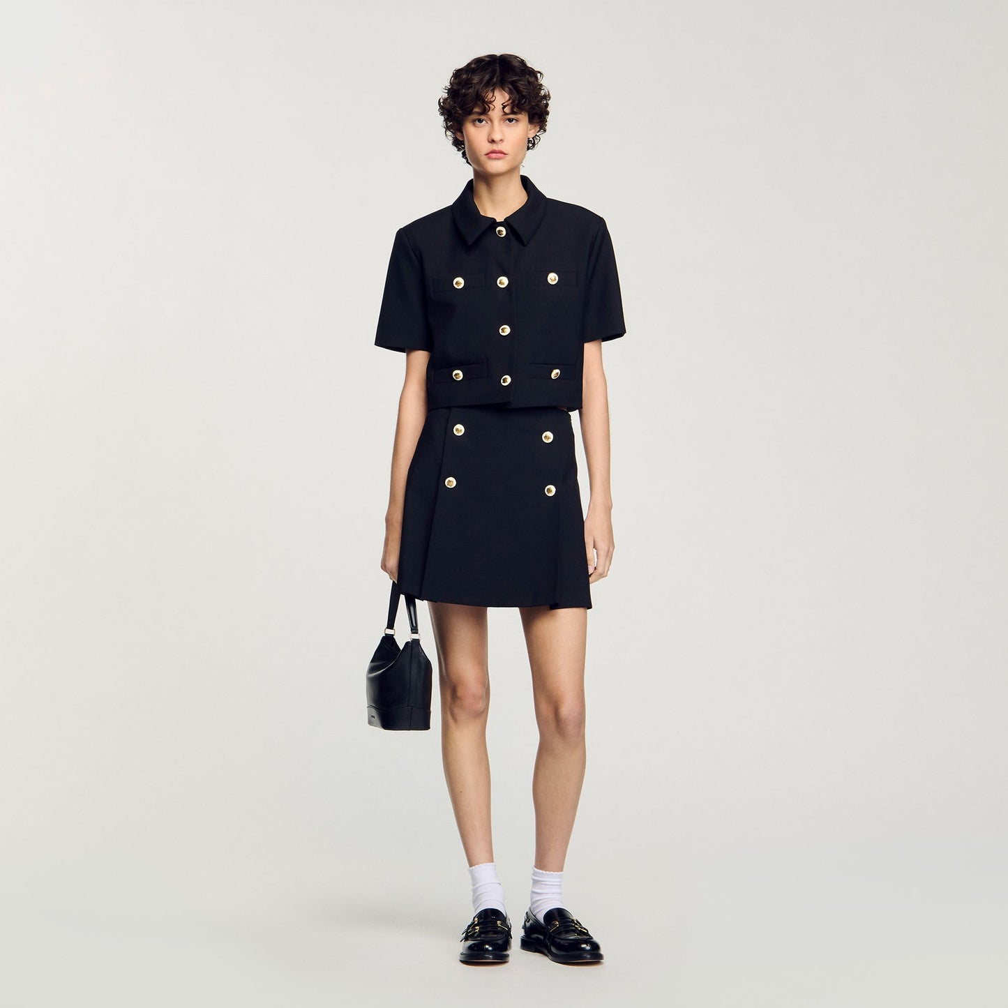 Valeriane Short Pleated Skirt Black