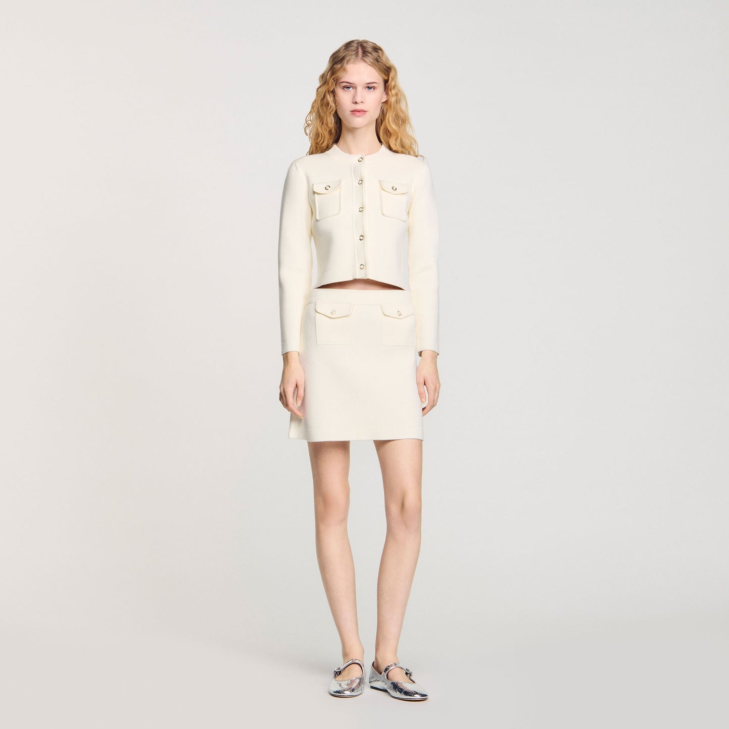 Octavia Short Rib-Knit Skirt Ecru