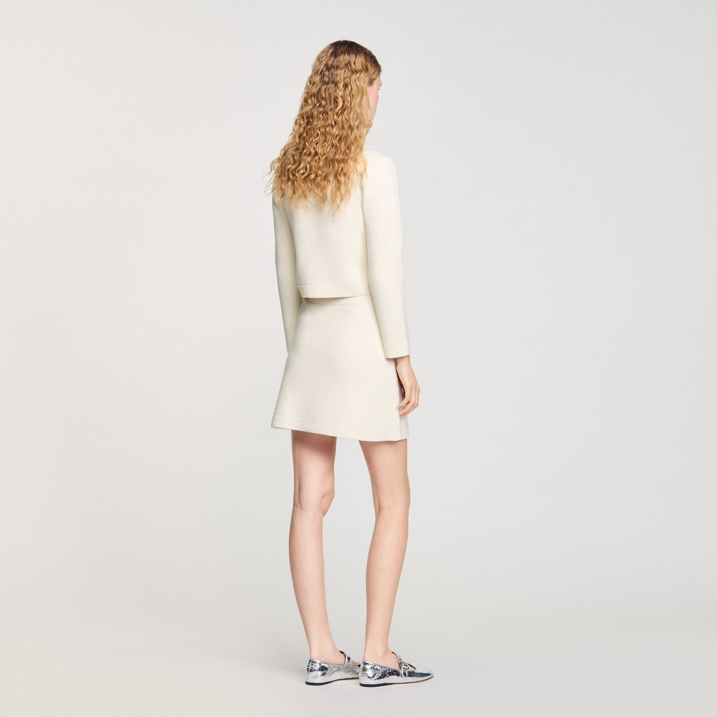 Octavia Short Rib-Knit Skirt Ecru