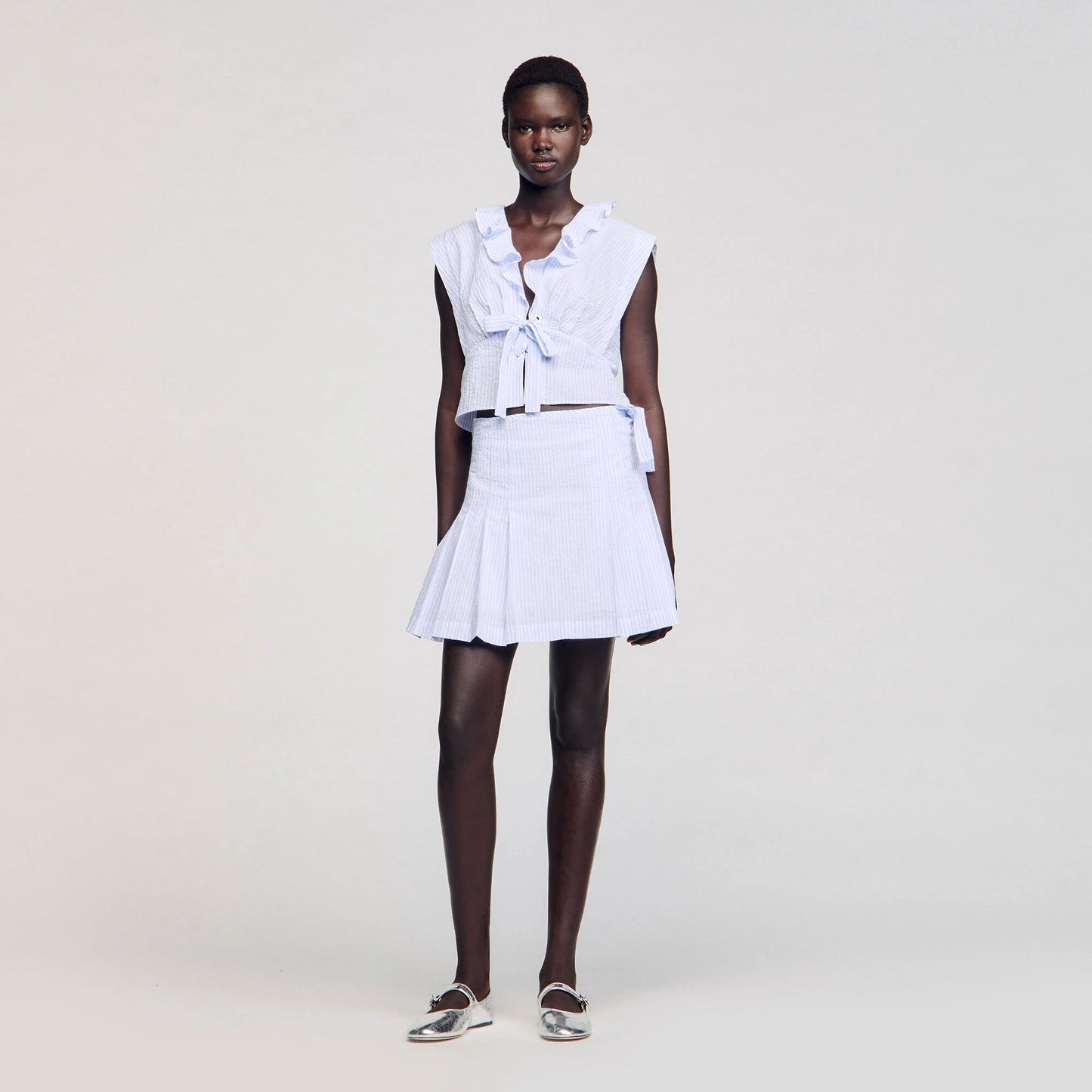 Noora Short Striped Skirt Ciel / Blanc
