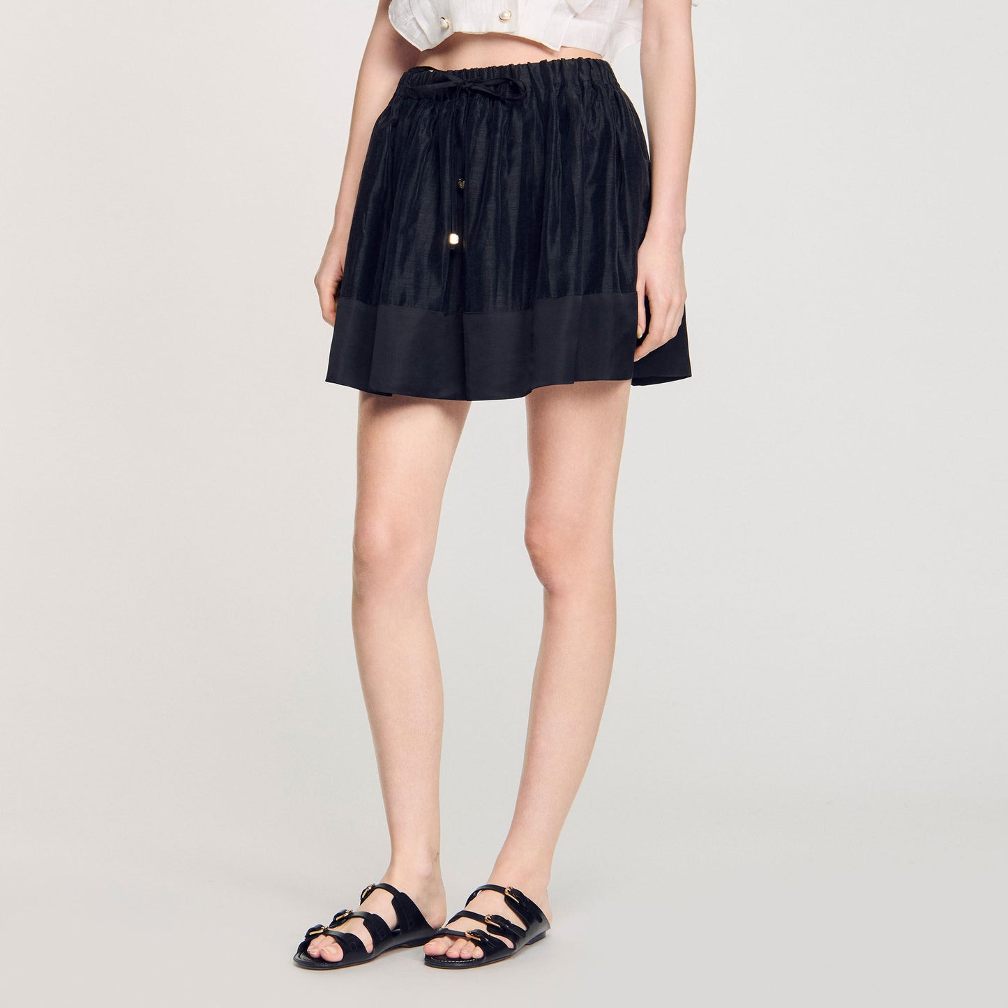 Short Dual-Material Skirt Black