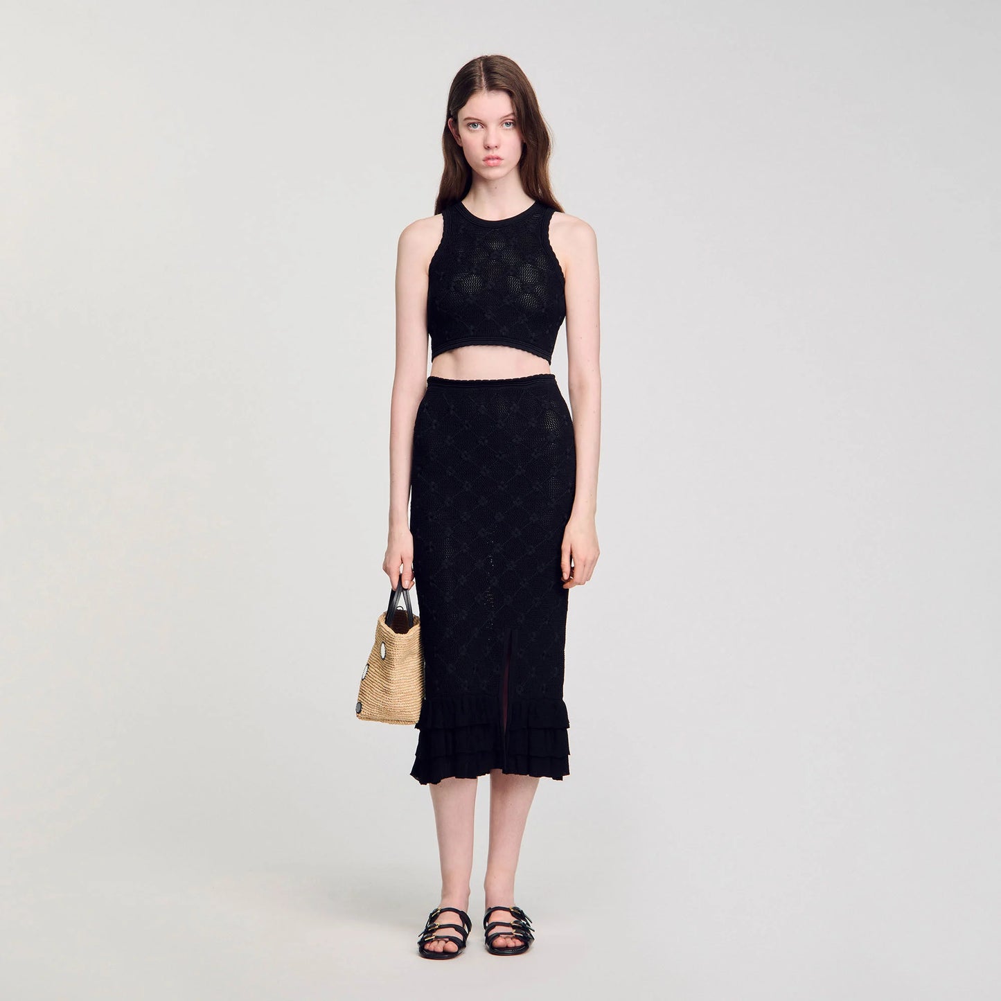 Aleria Knit Midi Skirt Black