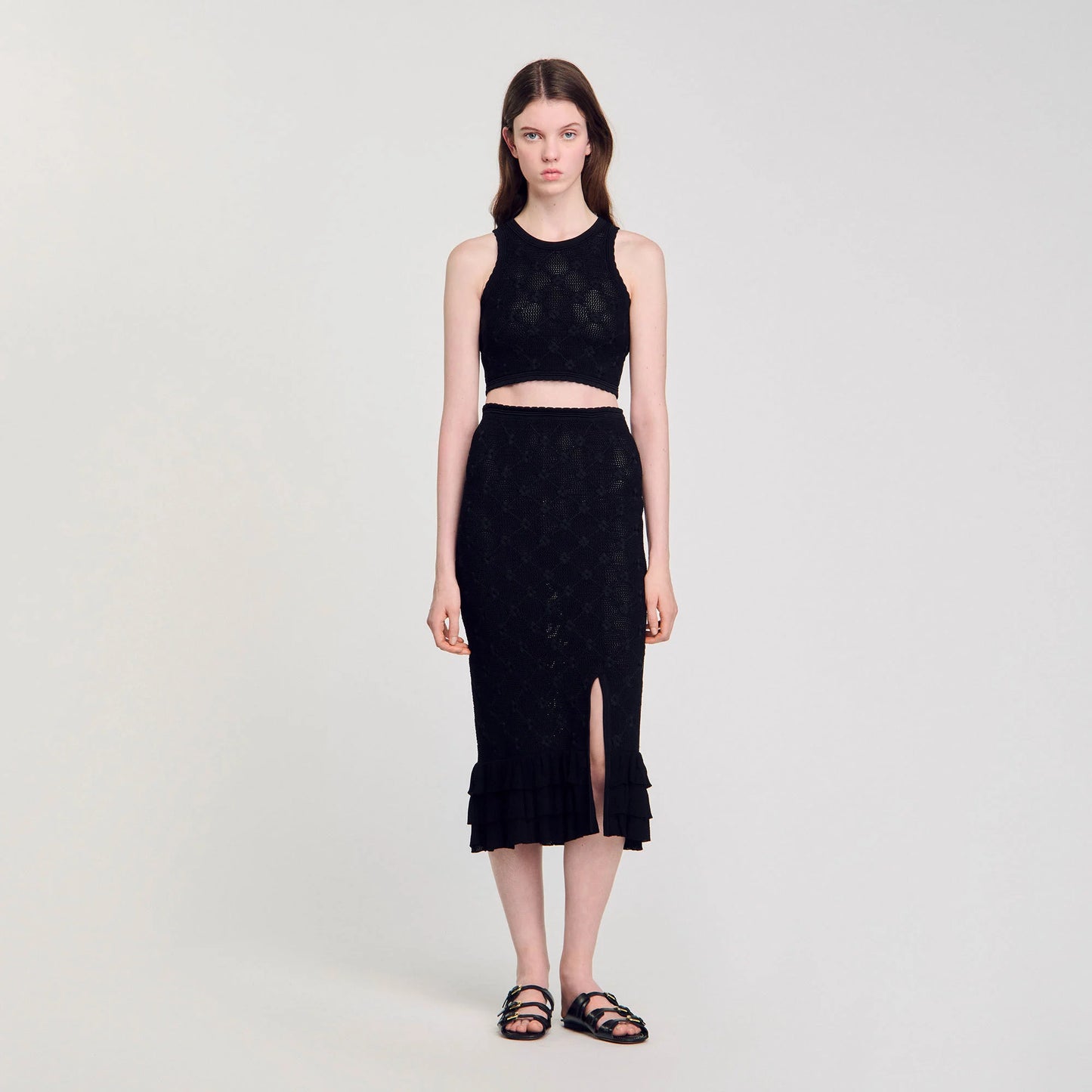 Aleria Knit Midi Skirt Black