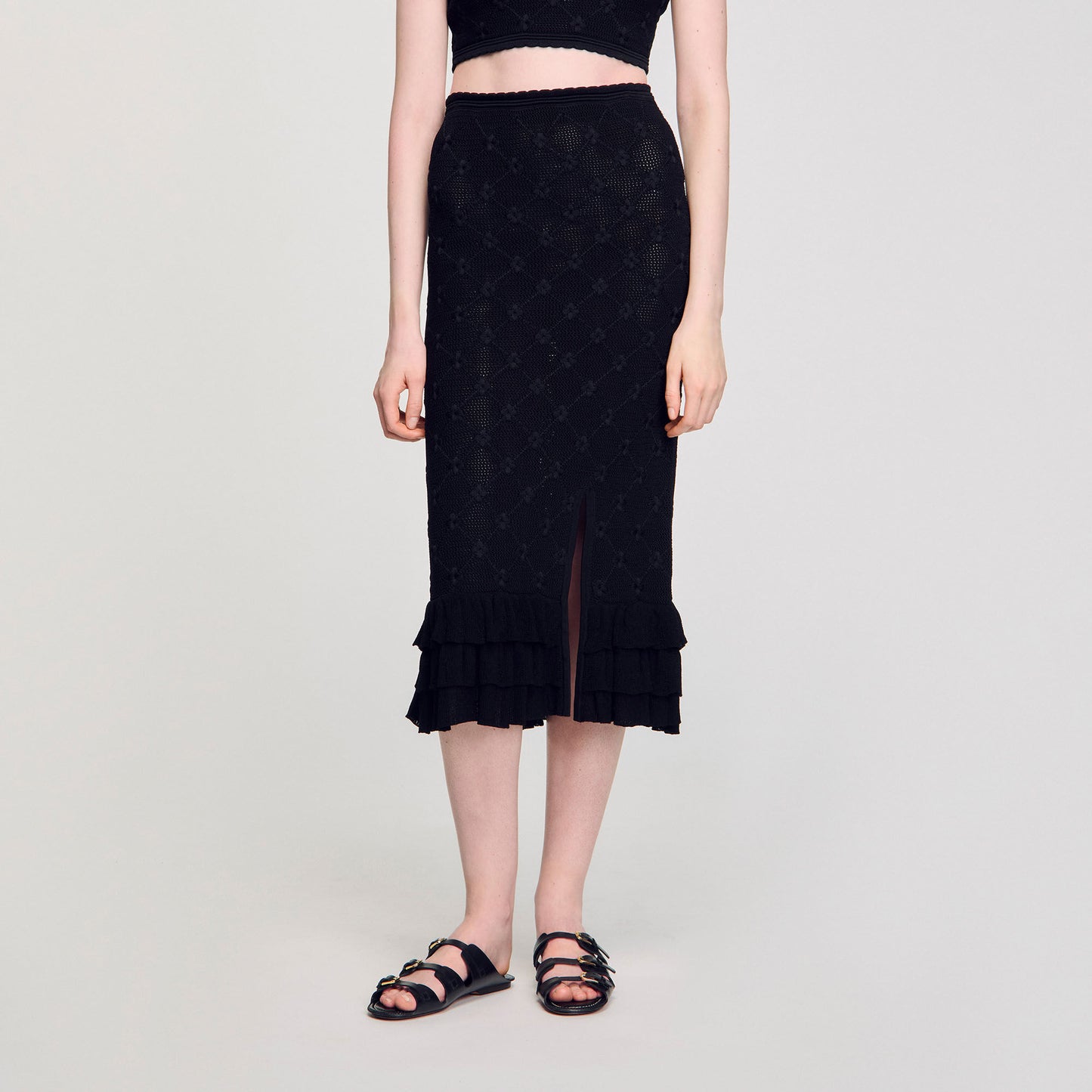 Aleria Knit Midi Skirt Black