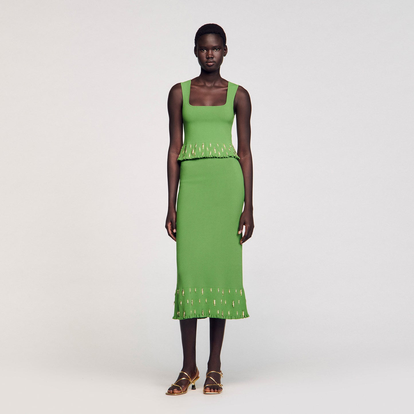 Sautille Long Knit Skirt With Charms Green