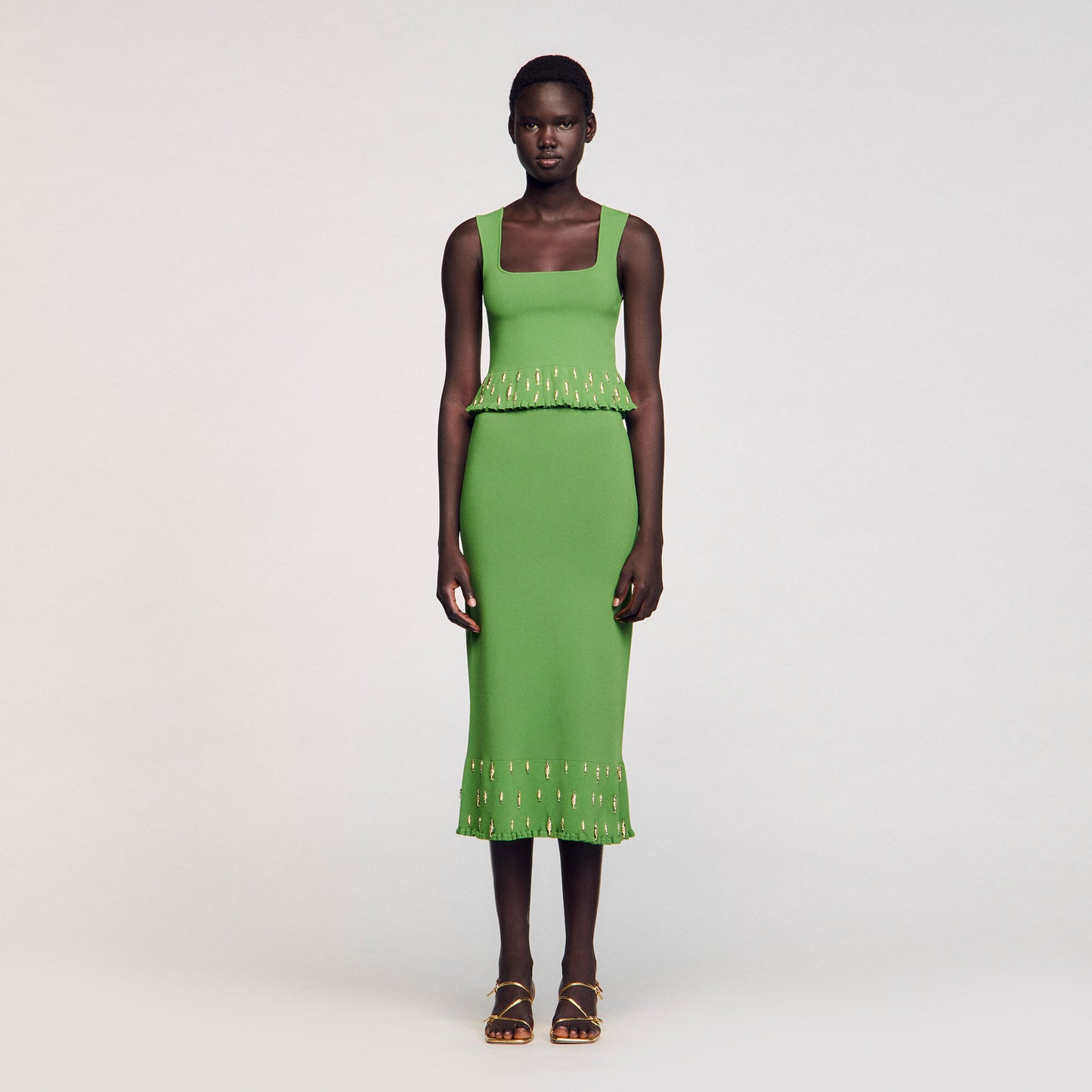 Sautille Long Knit Skirt With Charms Green