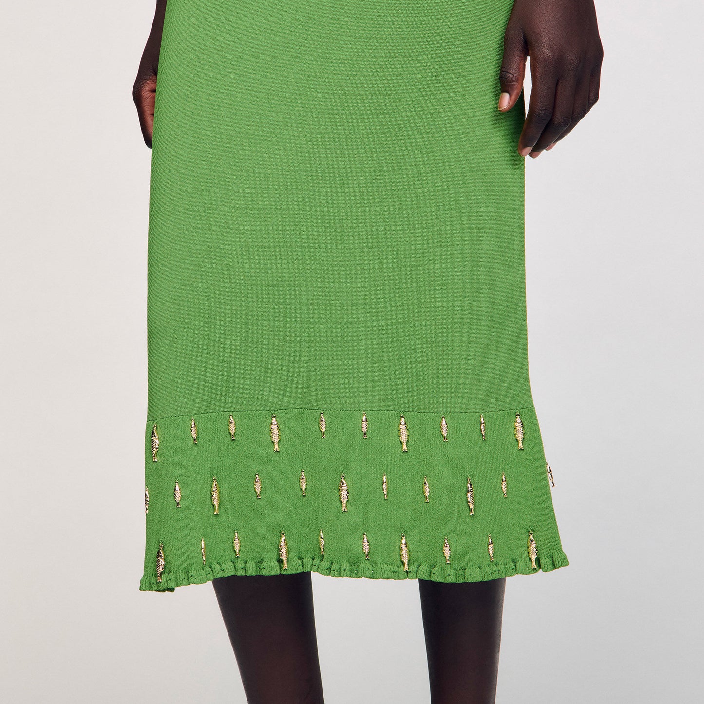 Sautille Long Knit Skirt With Charms Green