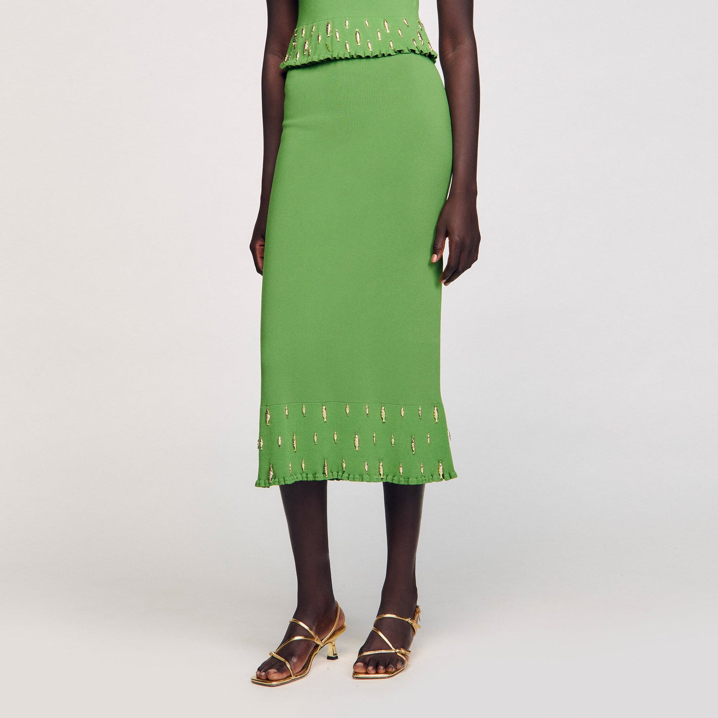 Sautille Long Knit Skirt With Charms Green