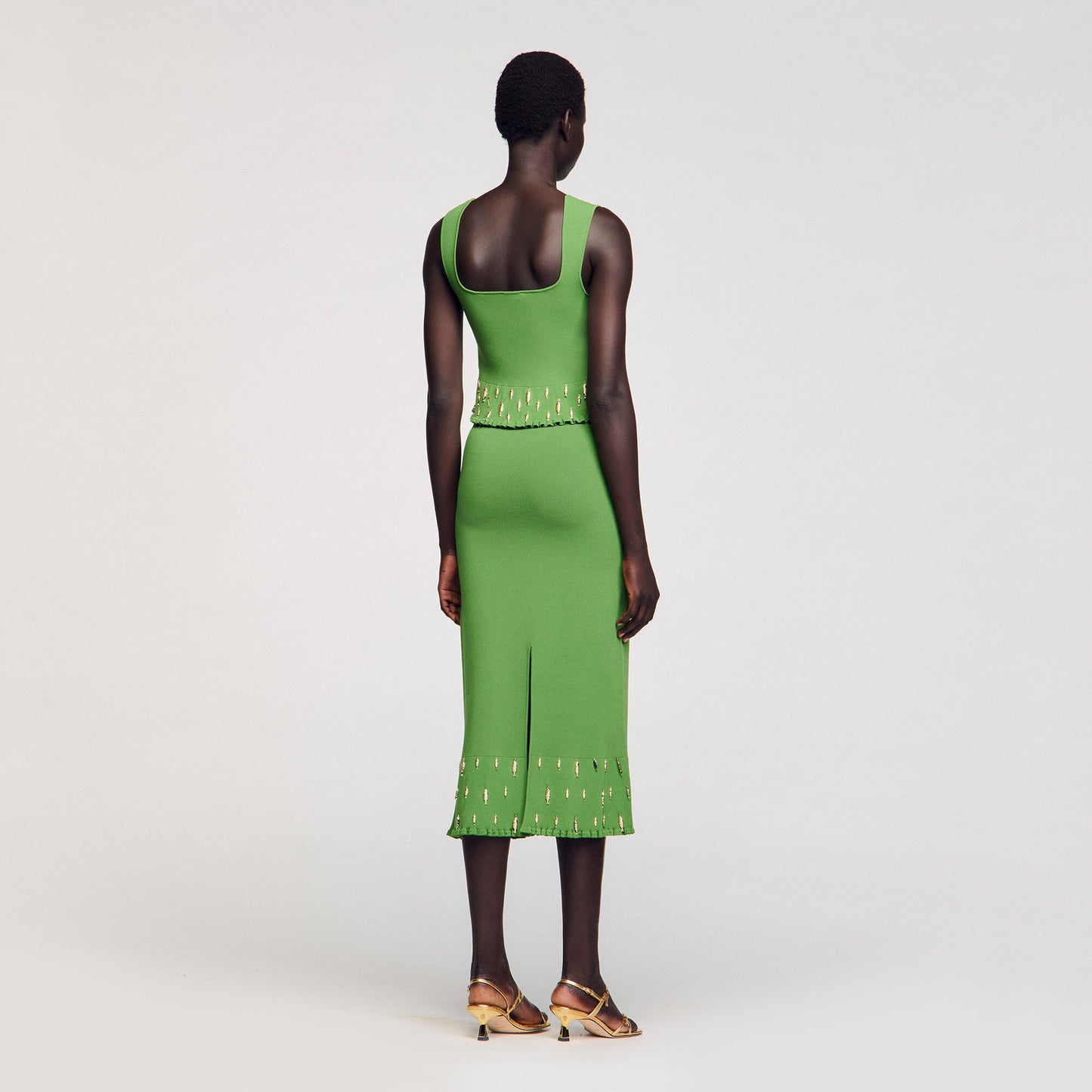Sautille Long Knit Skirt With Charms Green