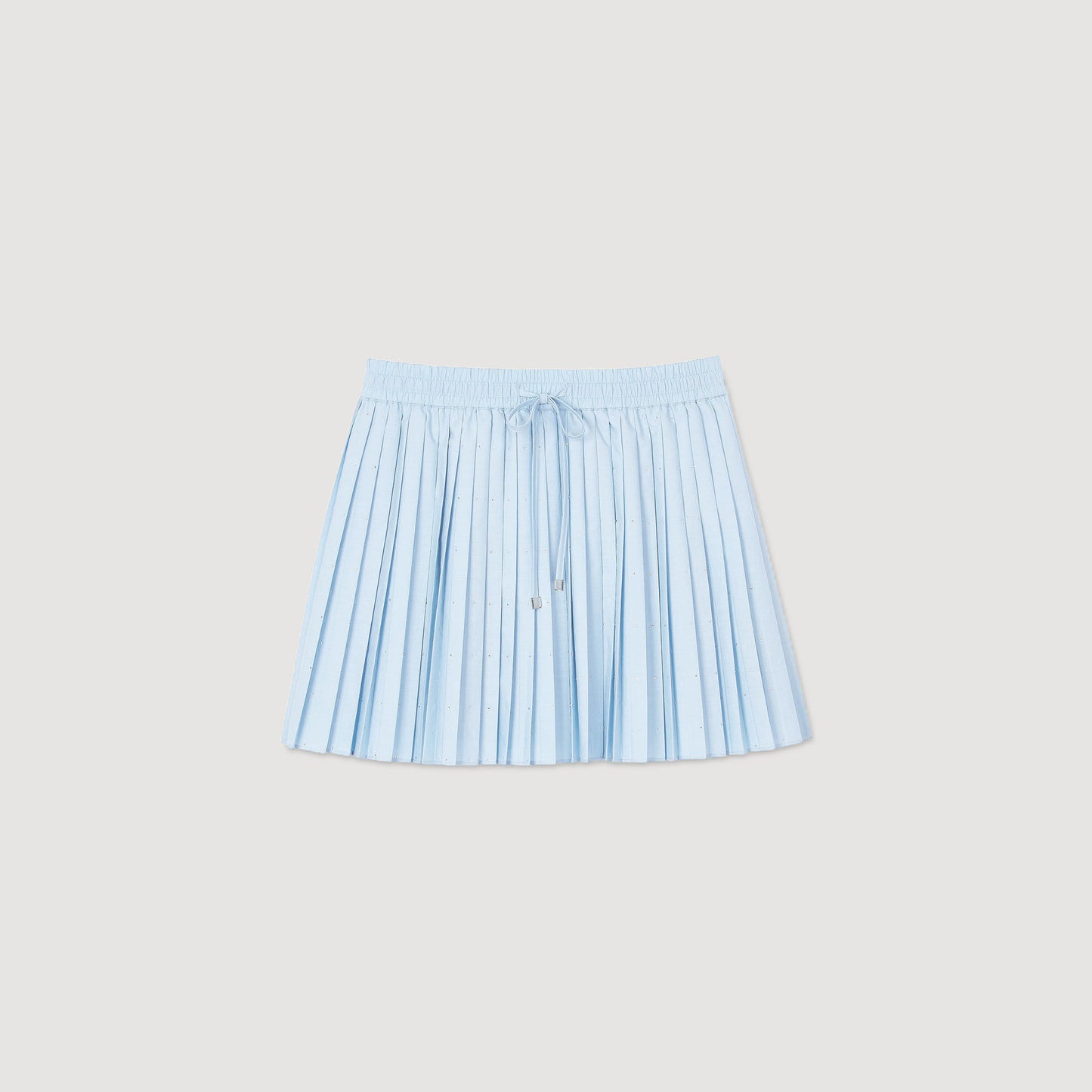 Stellie Short Pleated Rhinestone Skirt Sky Blue