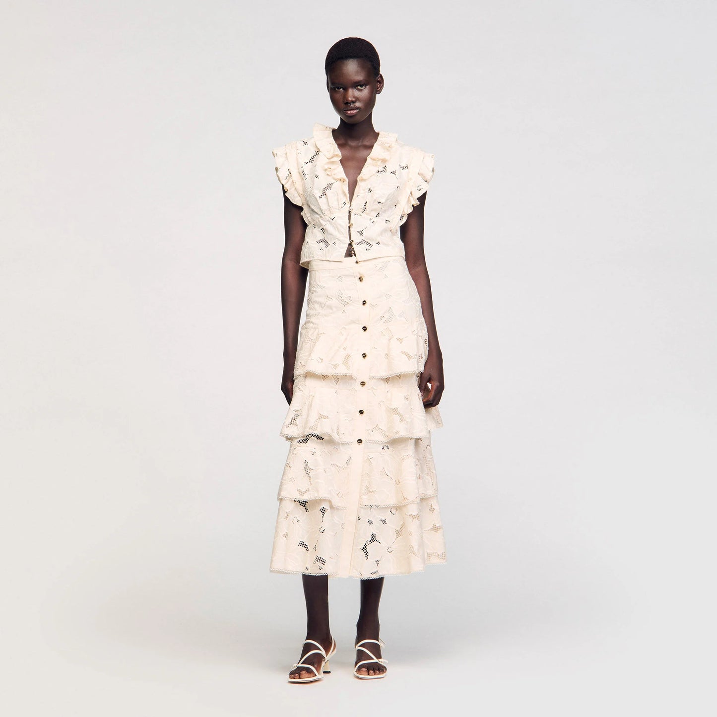 Orlivia Long Frilled Skirt Ecru