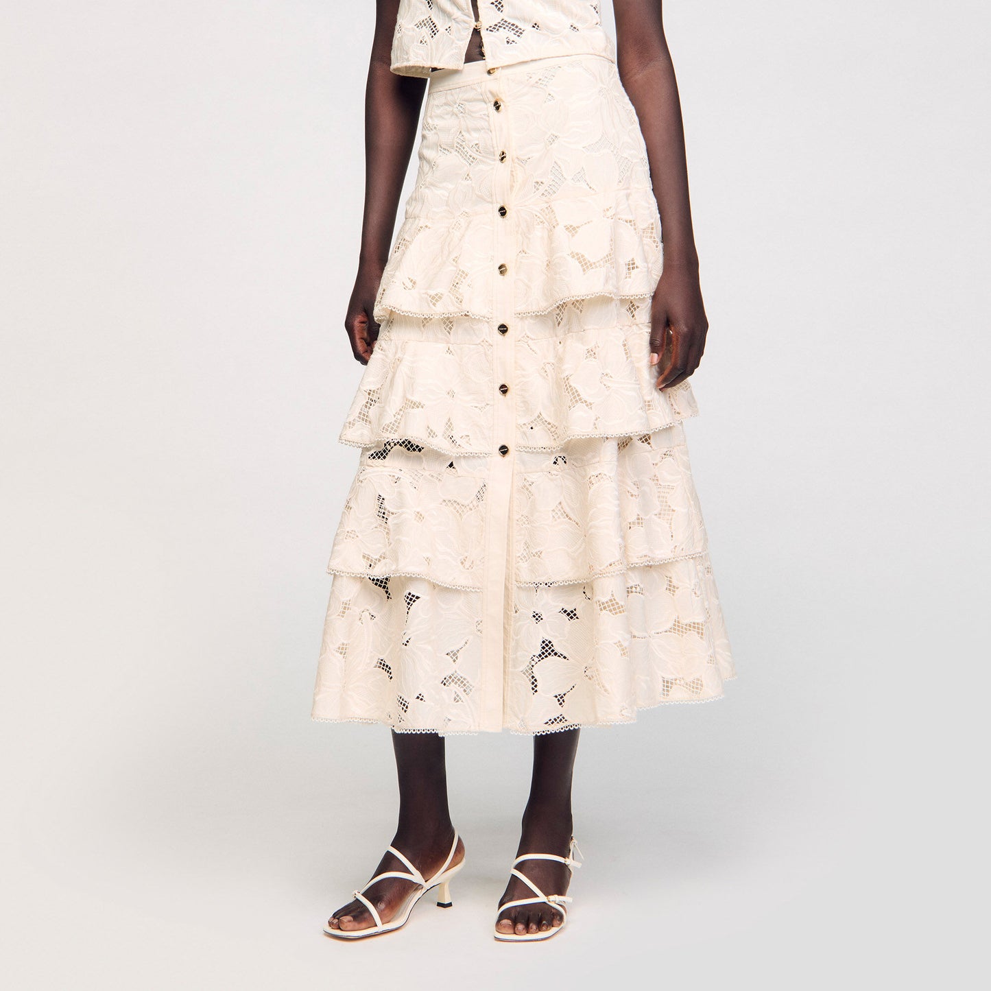Orlivia Long Frilled Skirt Ecru