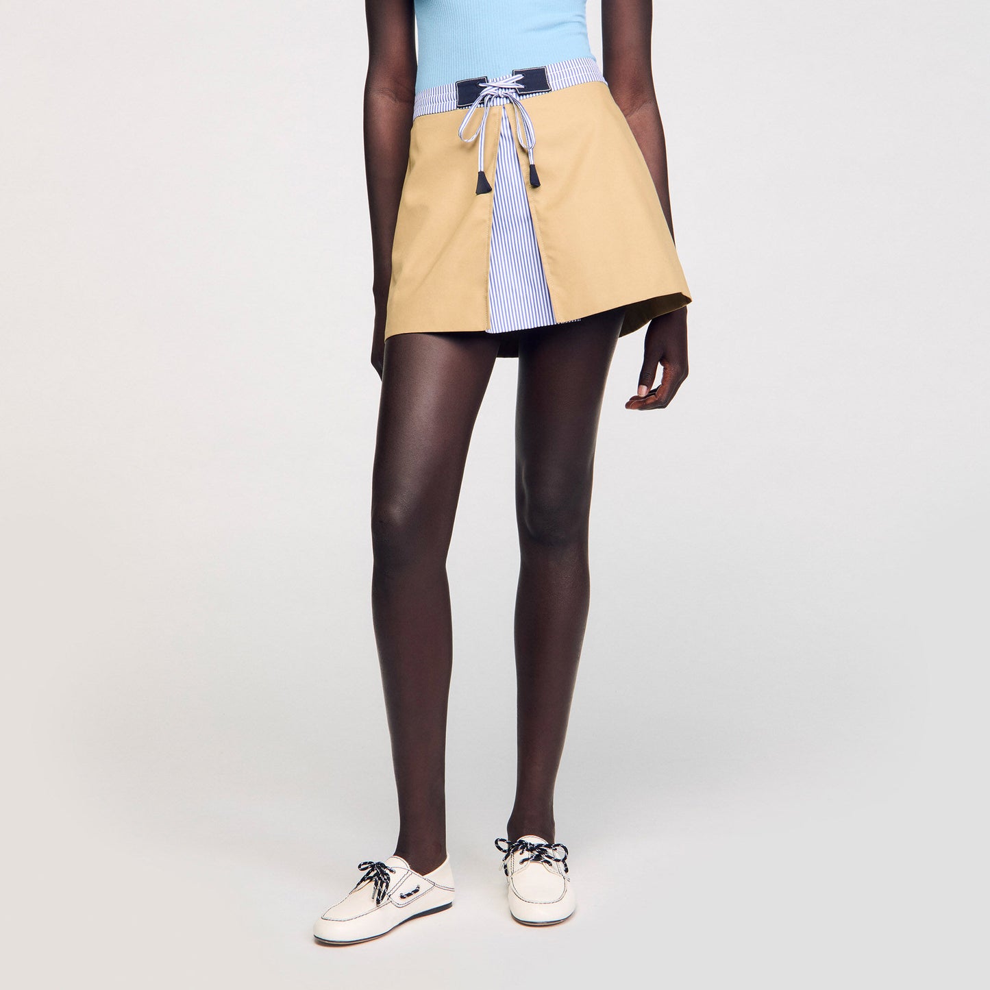 Mayleau Short Dual-Material Skirt Beige