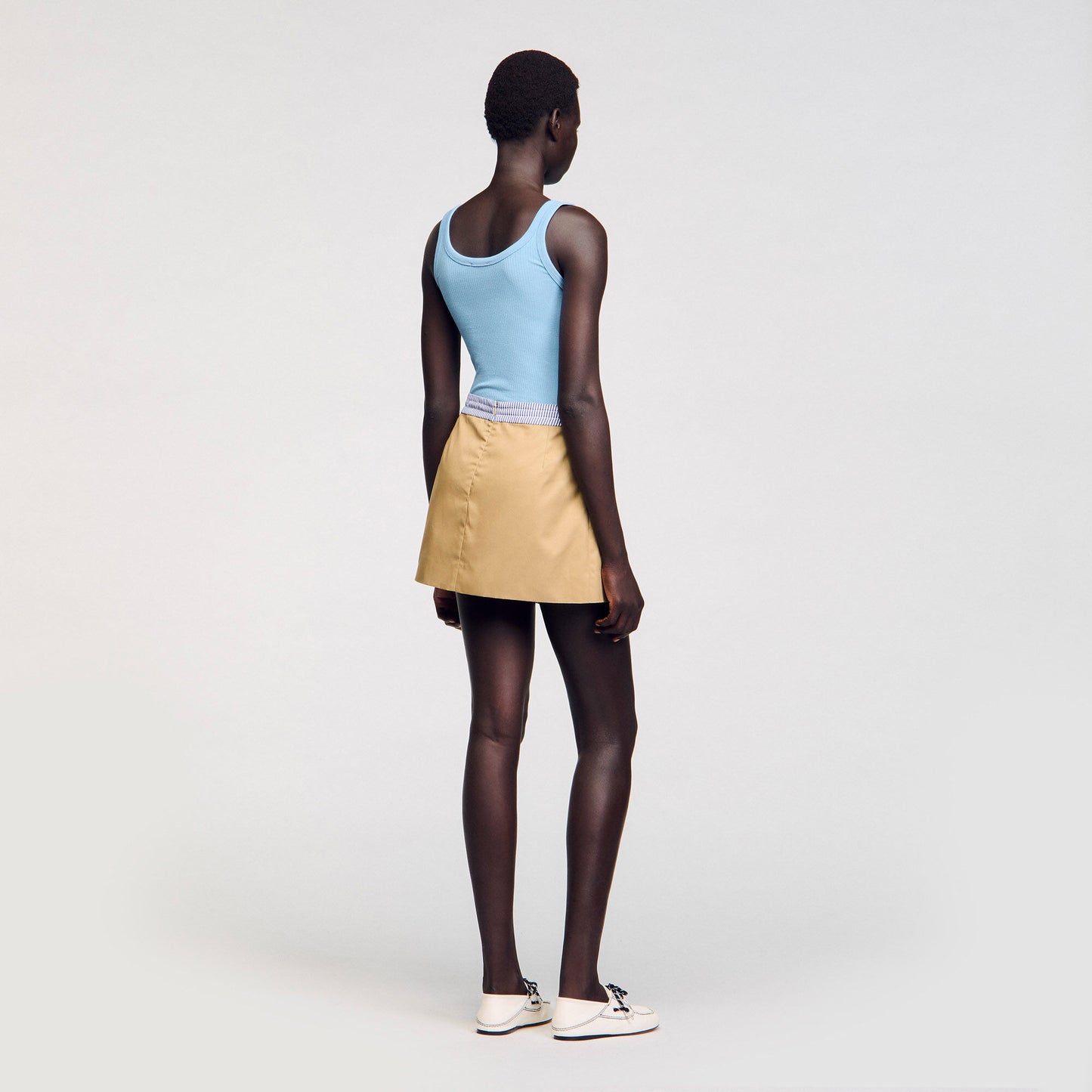 Mayleau Short Dual-Material Skirt Beige