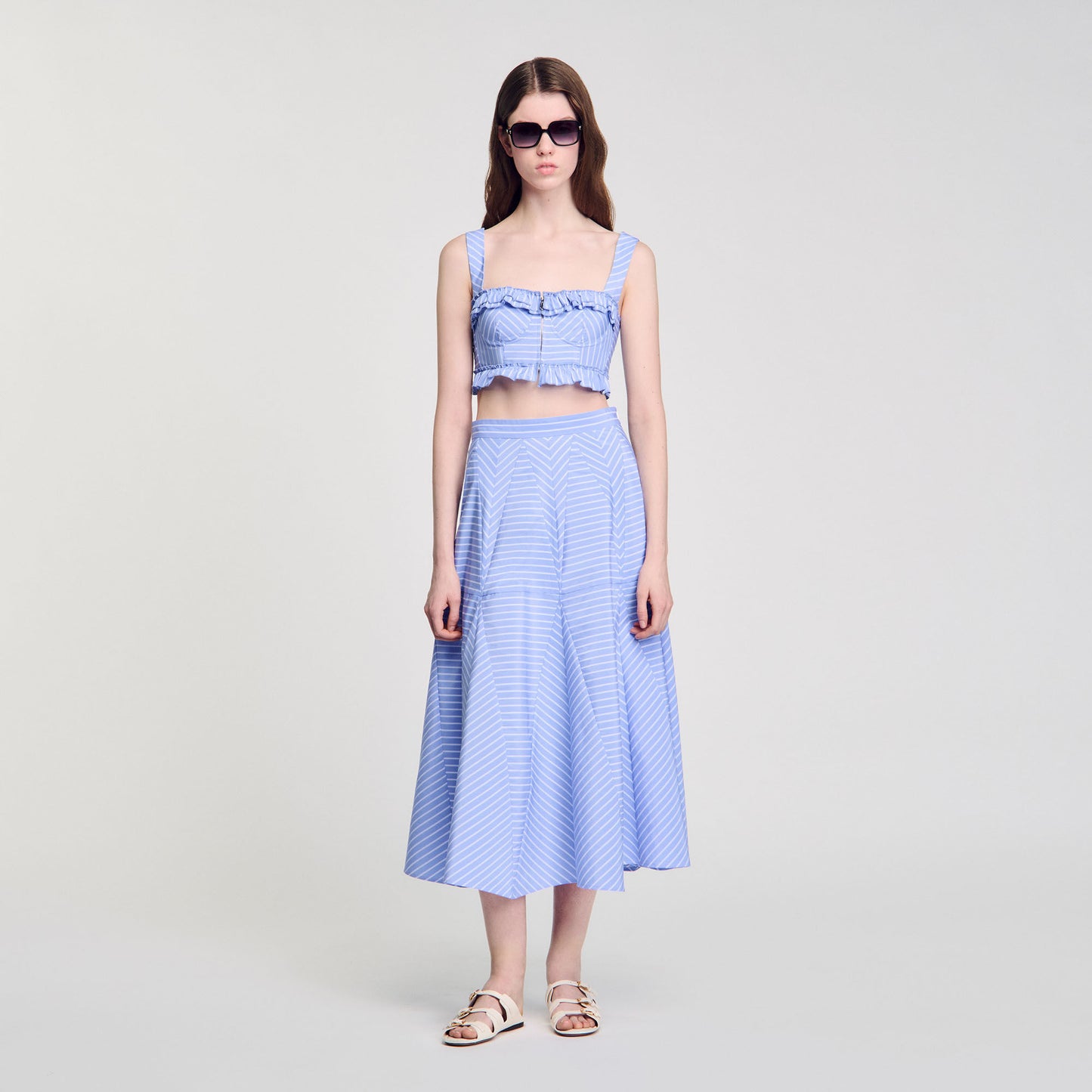 Ombrella Long Striped Skirt Blu / White