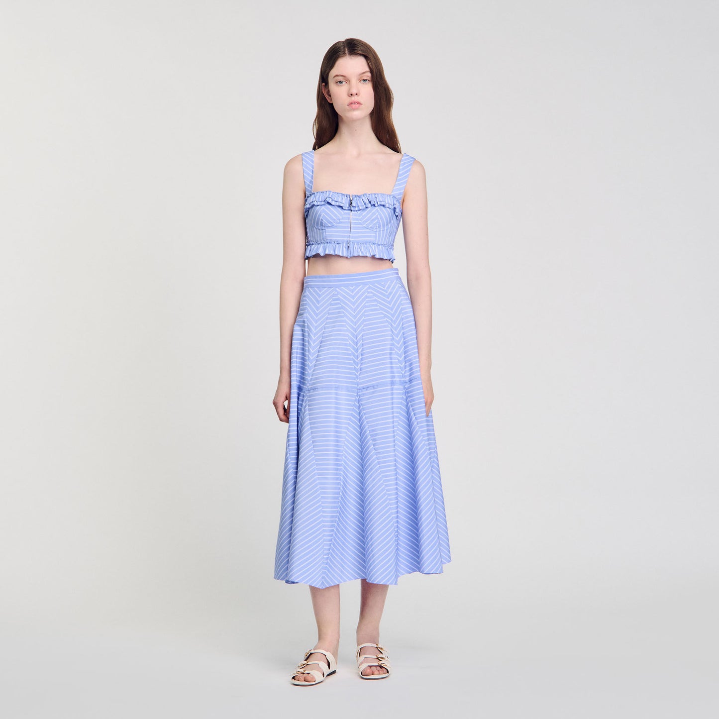 Ombrella Long Striped Skirt Blu / White