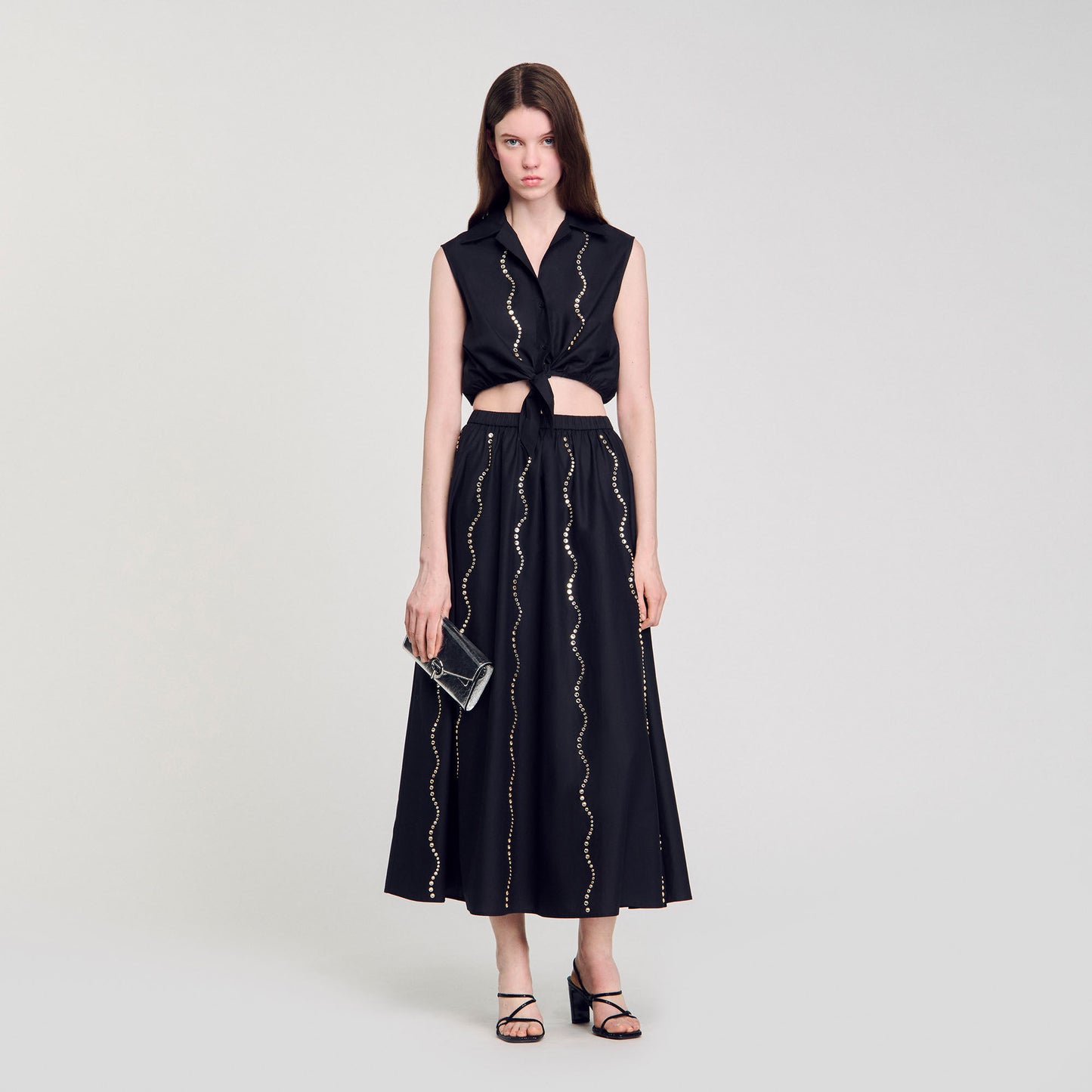 Aviv Crystal Embellished Maxi Skirt Black