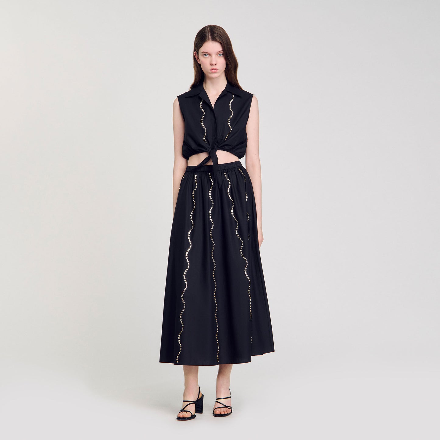 Aviv Crystal Embellished Maxi Skirt Black