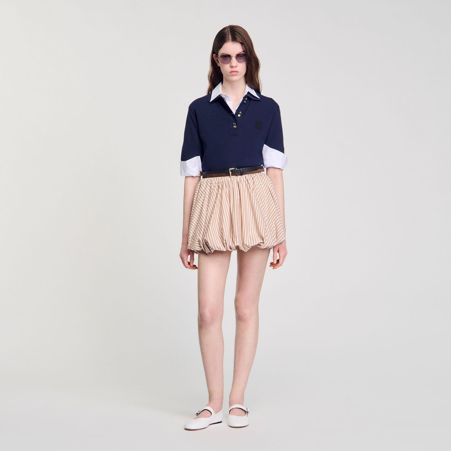 Spirale Striped Bubble Skirt Sand / Camel