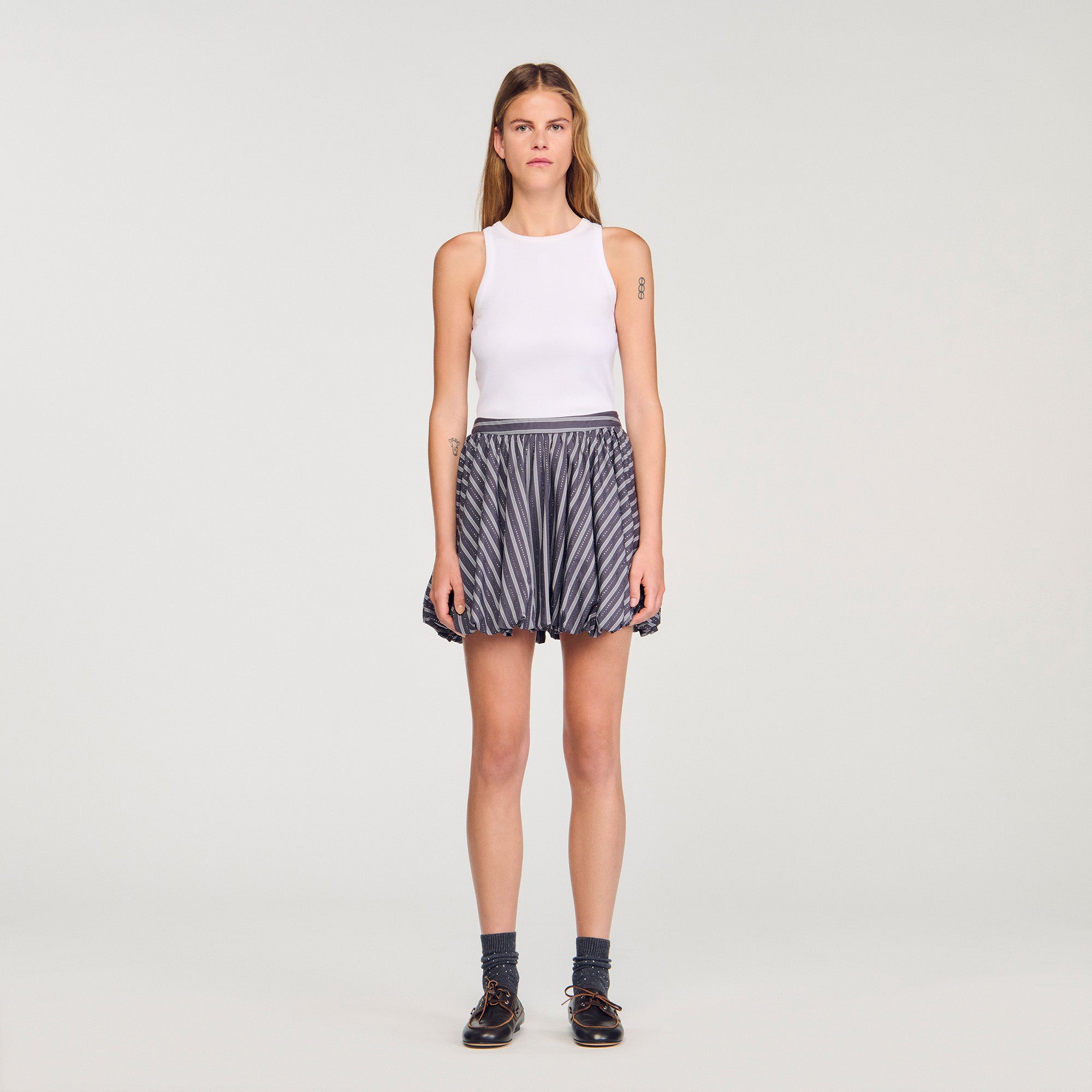 Middy Striped Rhinestone Bubble Skirt Grey