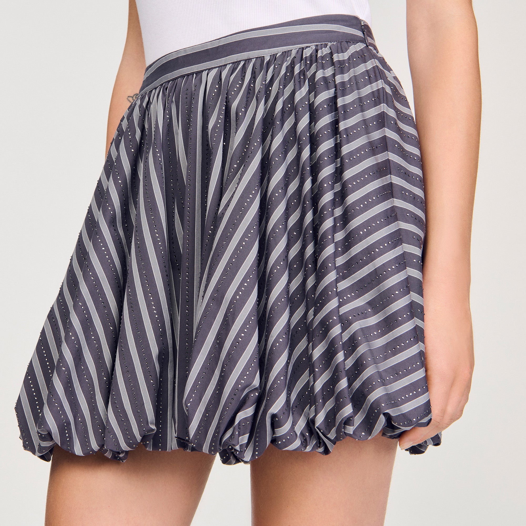 Middy Striped Rhinestone Bubble Skirt Grey