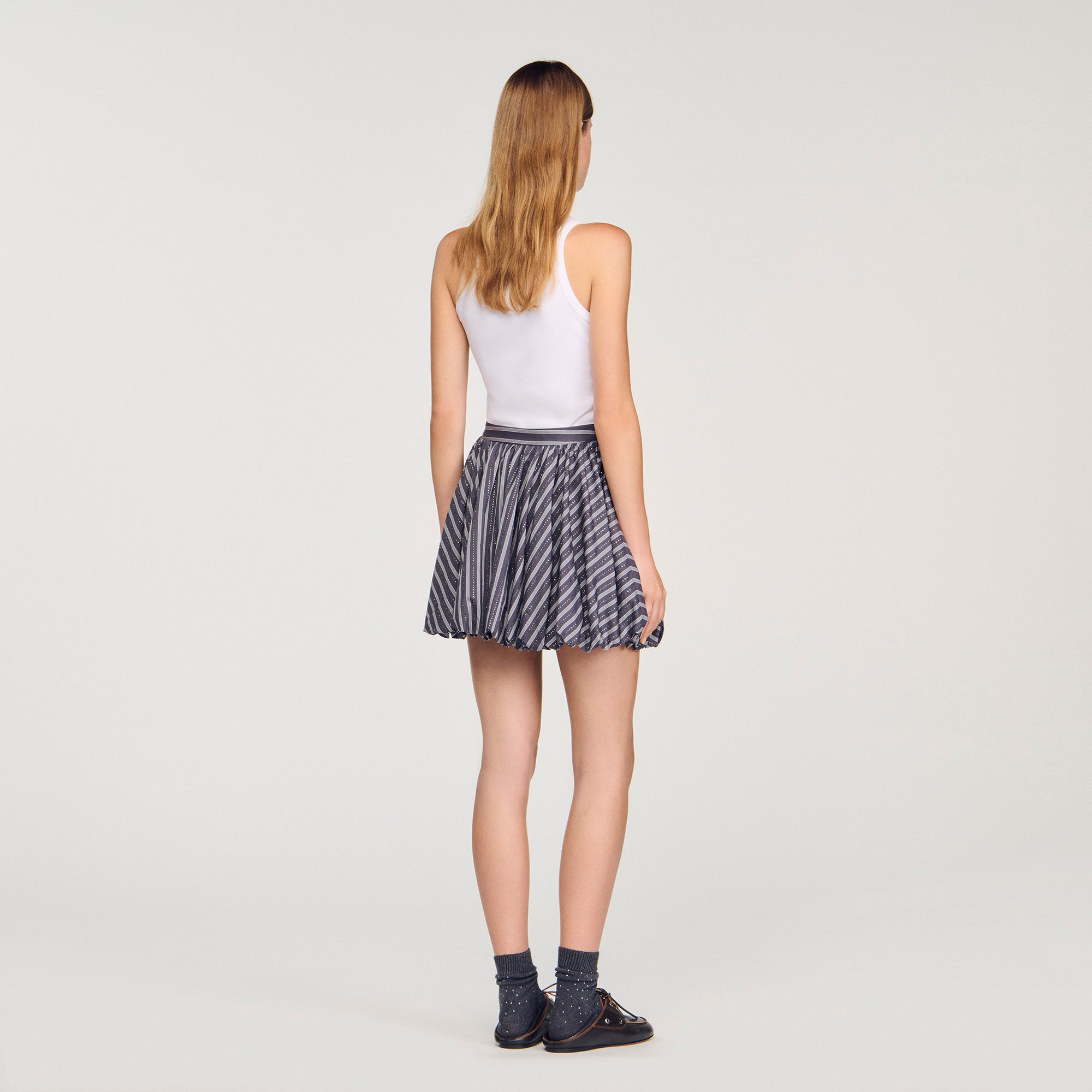 Middy Striped Rhinestone Bubble Skirt Grey