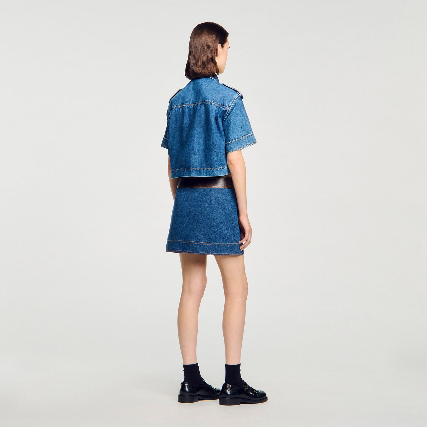 Seattle Short Denim And Leather Skirt Dark Blue