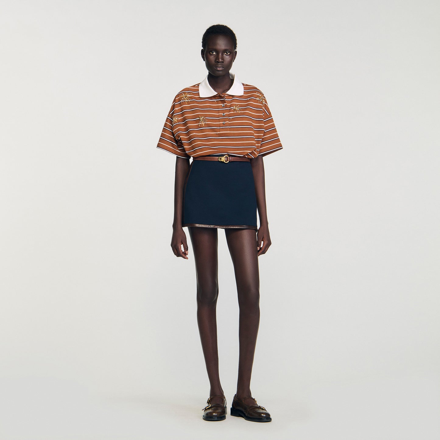 Mazarine Short Skirt With Leather Bands Navy Blue