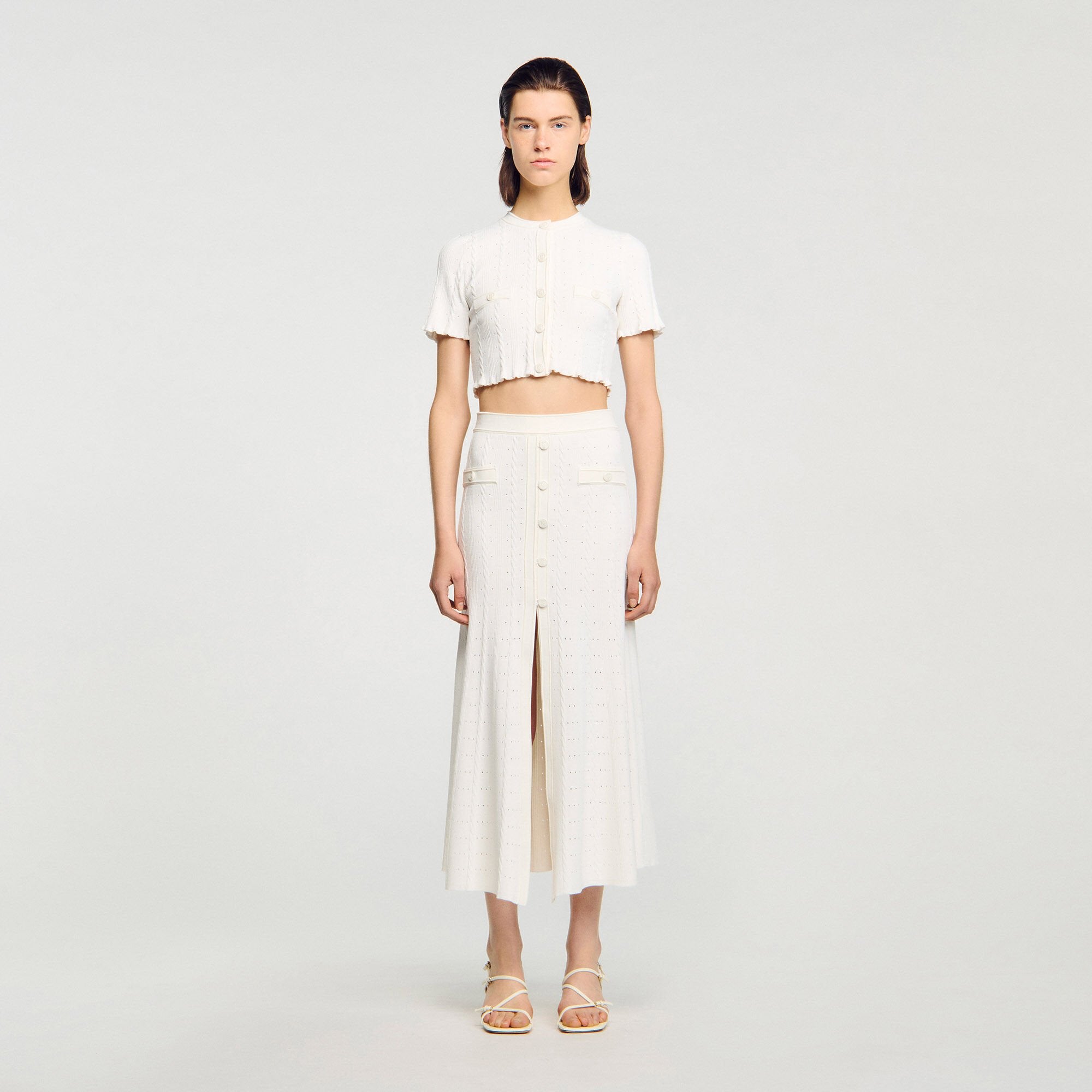 Venice Pointelle Knit Maxi Skirt Ecru