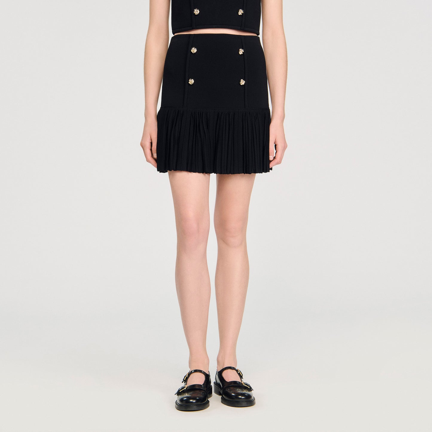 Lital Short Pleated Knit Skirt Black