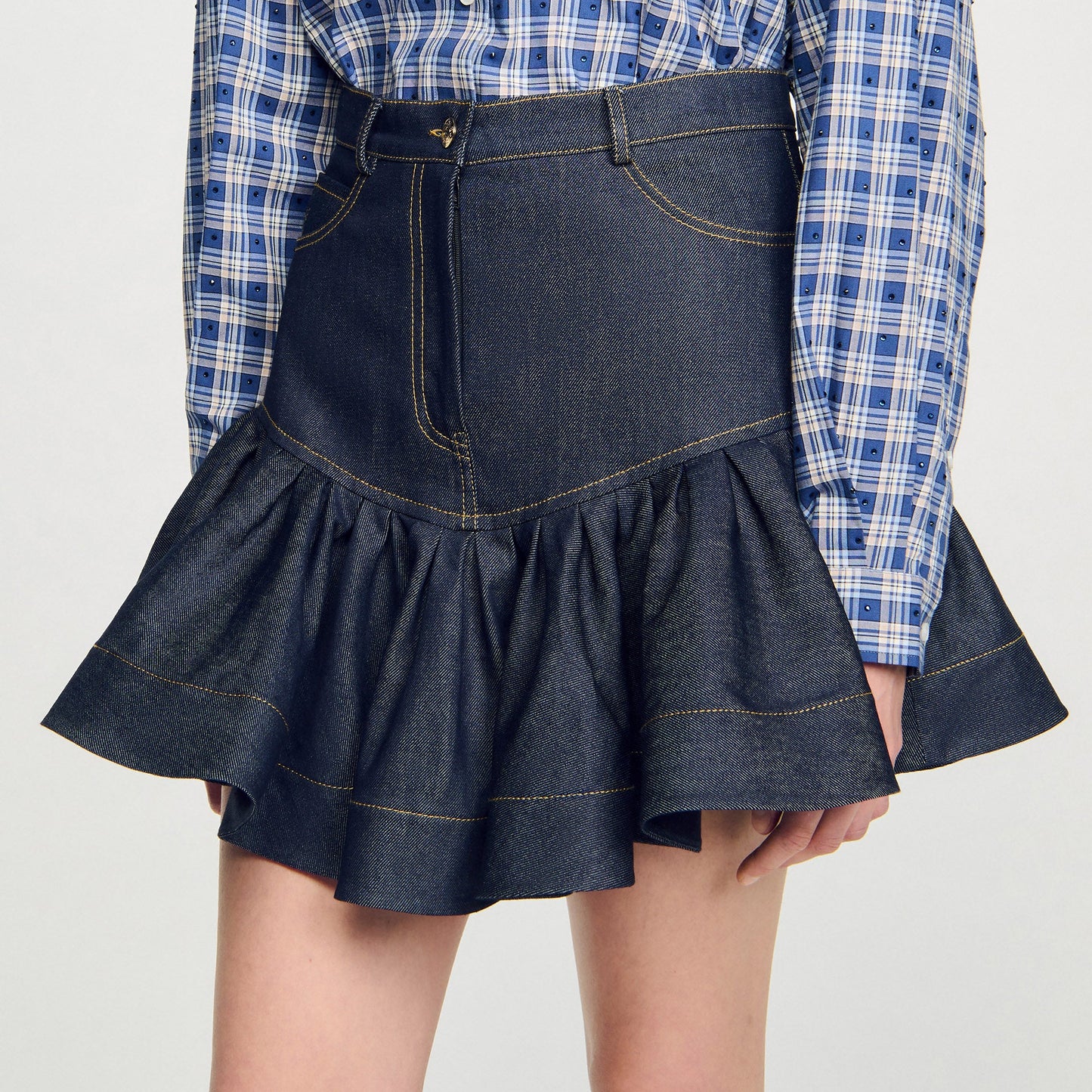 Oreana Short Denim Ruffled Skirt Deep Blu
