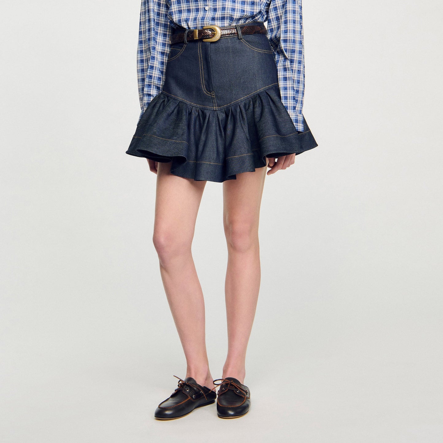 Oreana Short Denim Ruffled Skirt Deep Blu