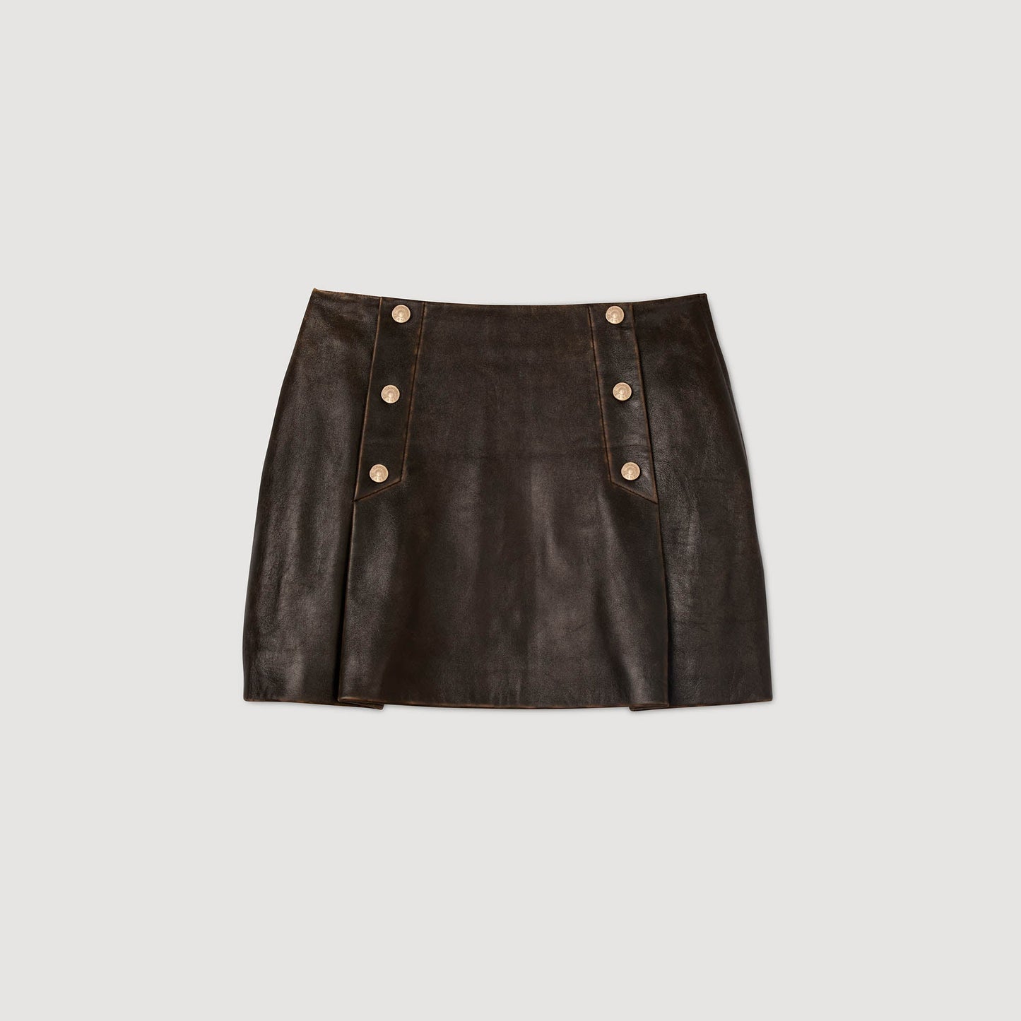 Camilla Short Aged Leather Skirt Brown