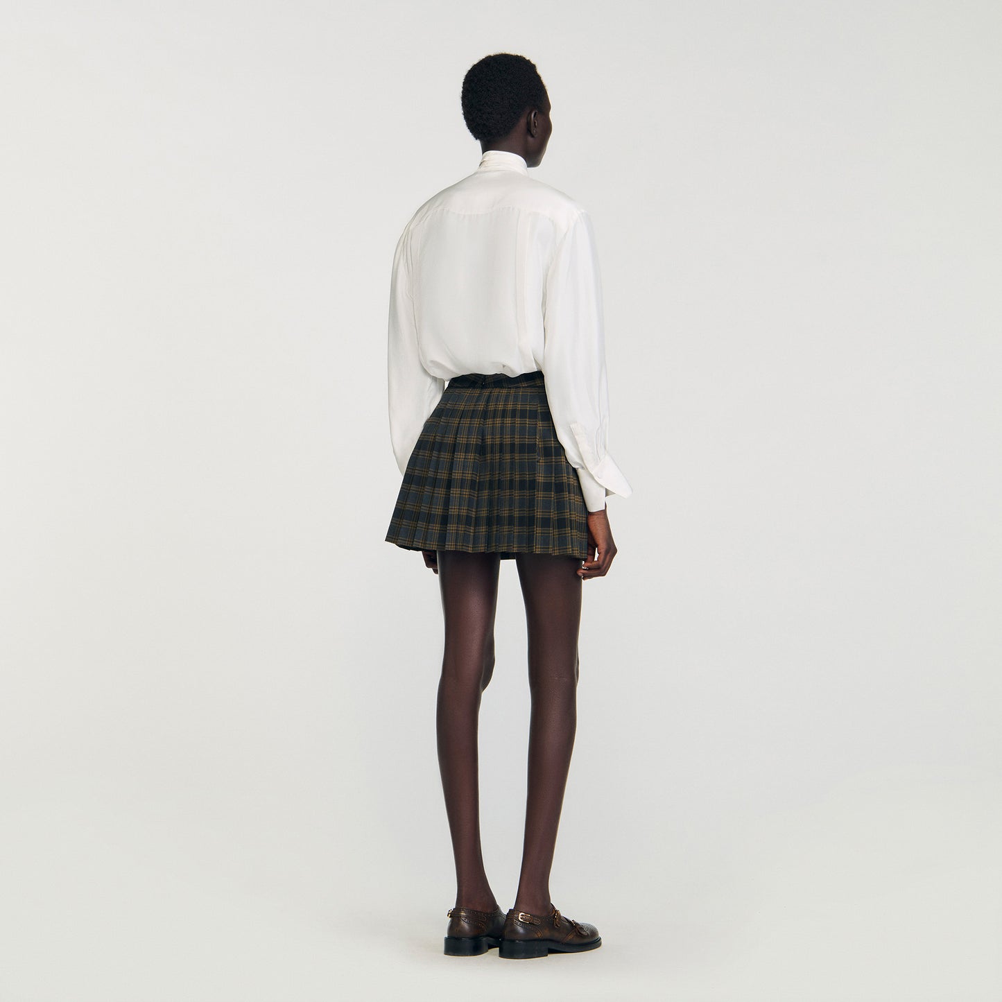 Oliviana Short Checked Pleated Skirt Ocher / Blue