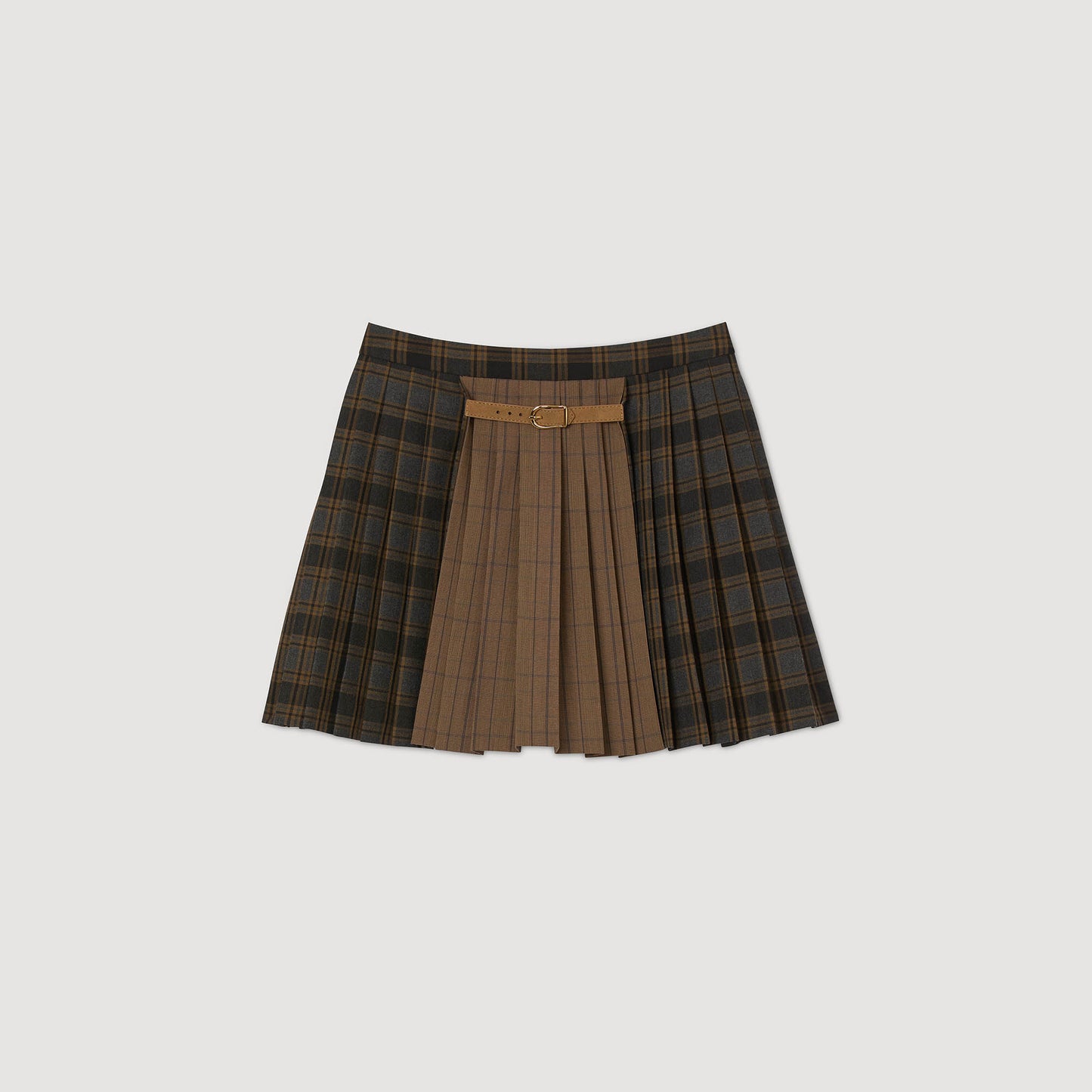 Oliviana Short Checked Pleated Skirt Ocher / Blue