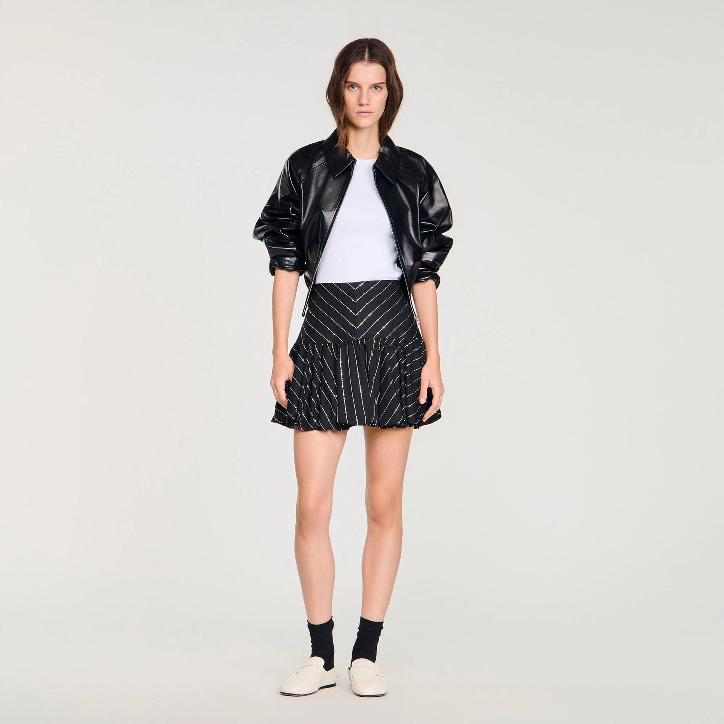 Jaima Short Striped Sequin Skirt Black / White