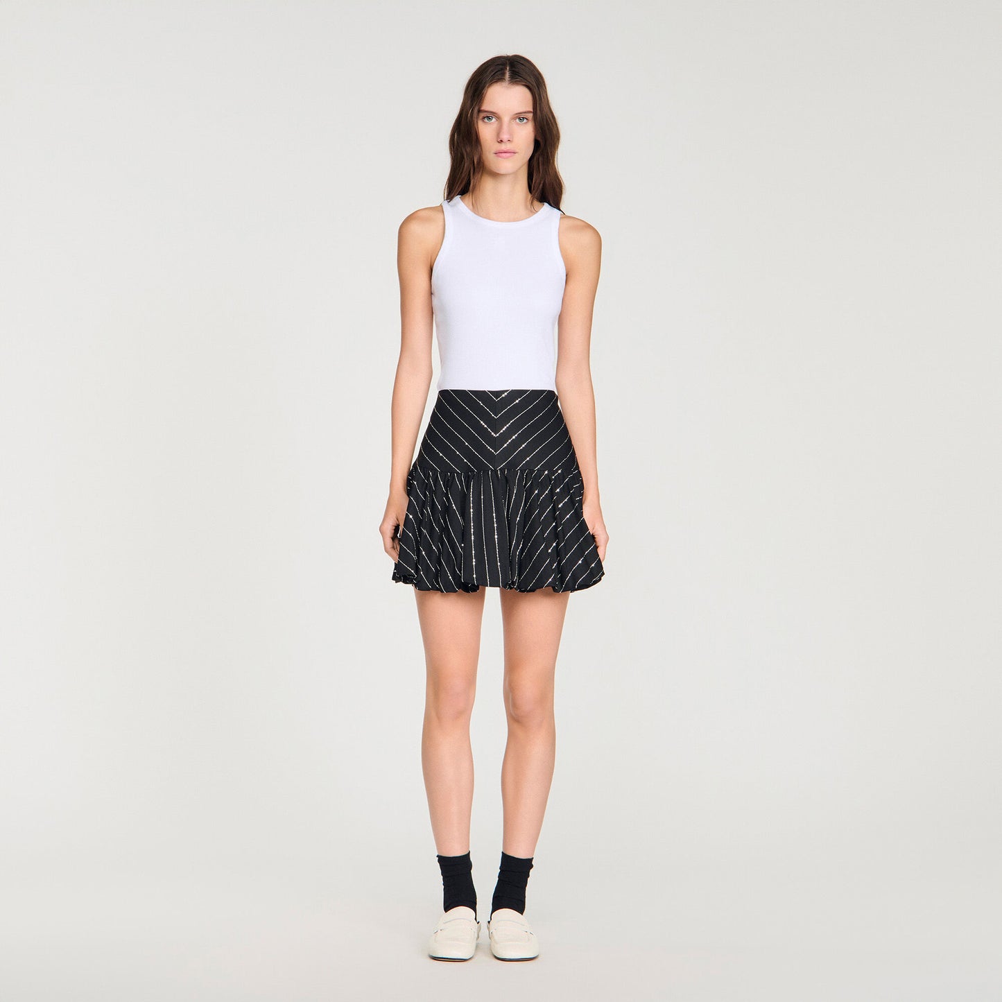 Jaima Short Striped Sequin Skirt Black / White