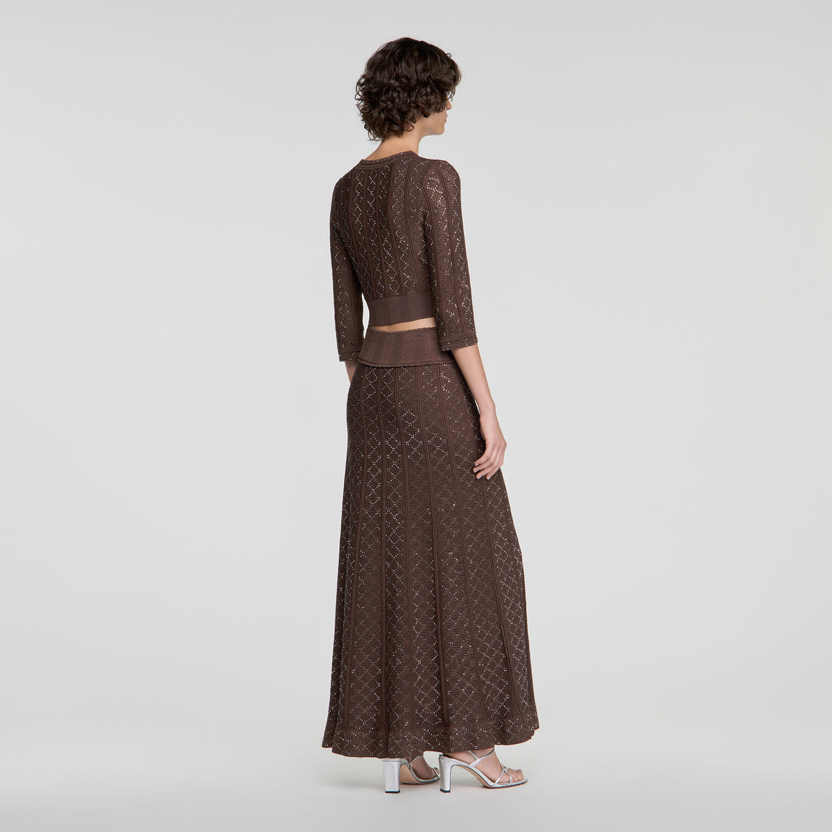Leslie Long rhinestone knit skirt Brown