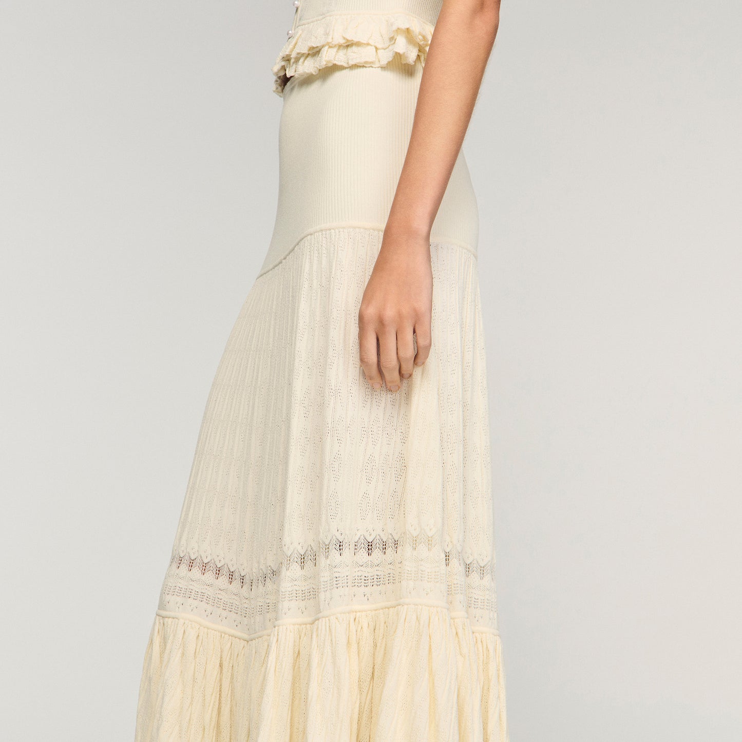 Long Knit Skirt Ecru