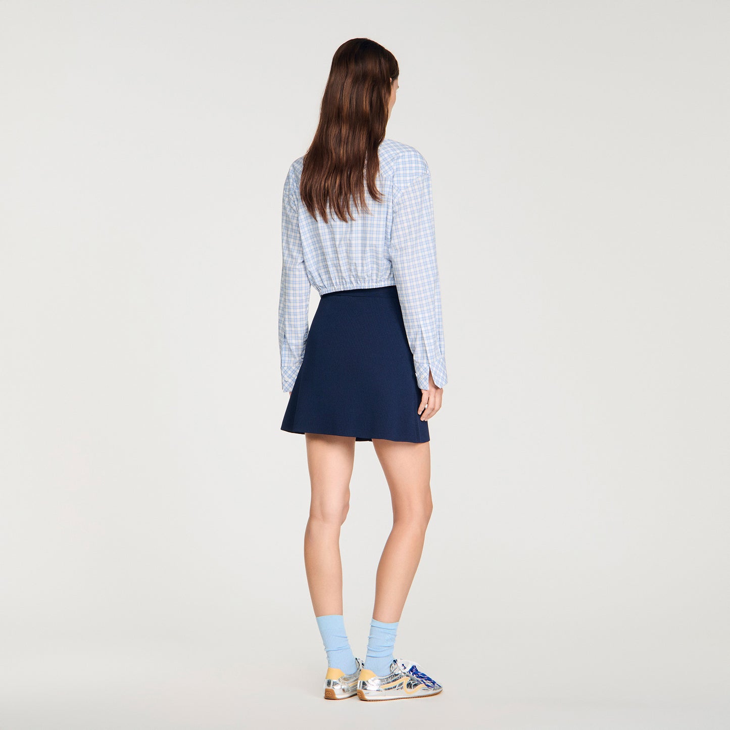 Candice Short Ribbed Skirt With Press Studs Navy Blue