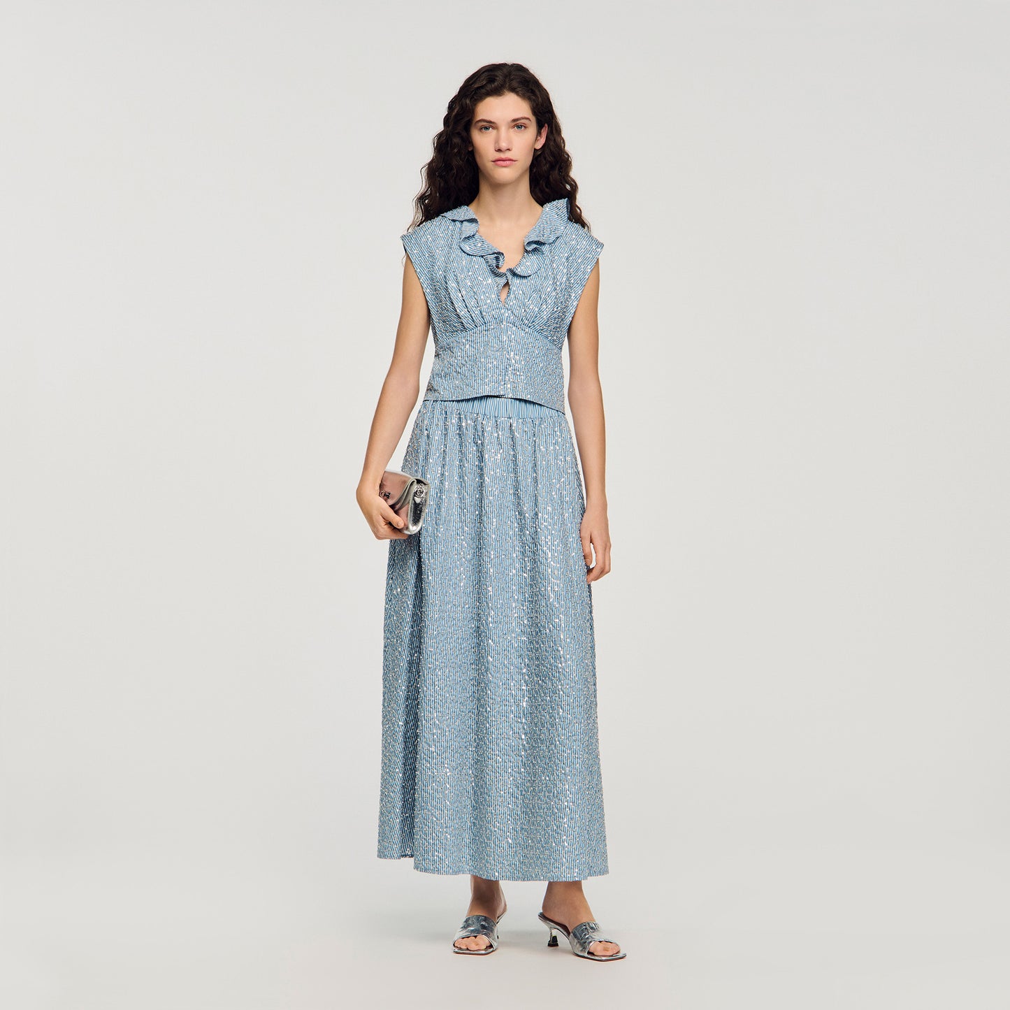 Isea Long Sequined Skirt Blue