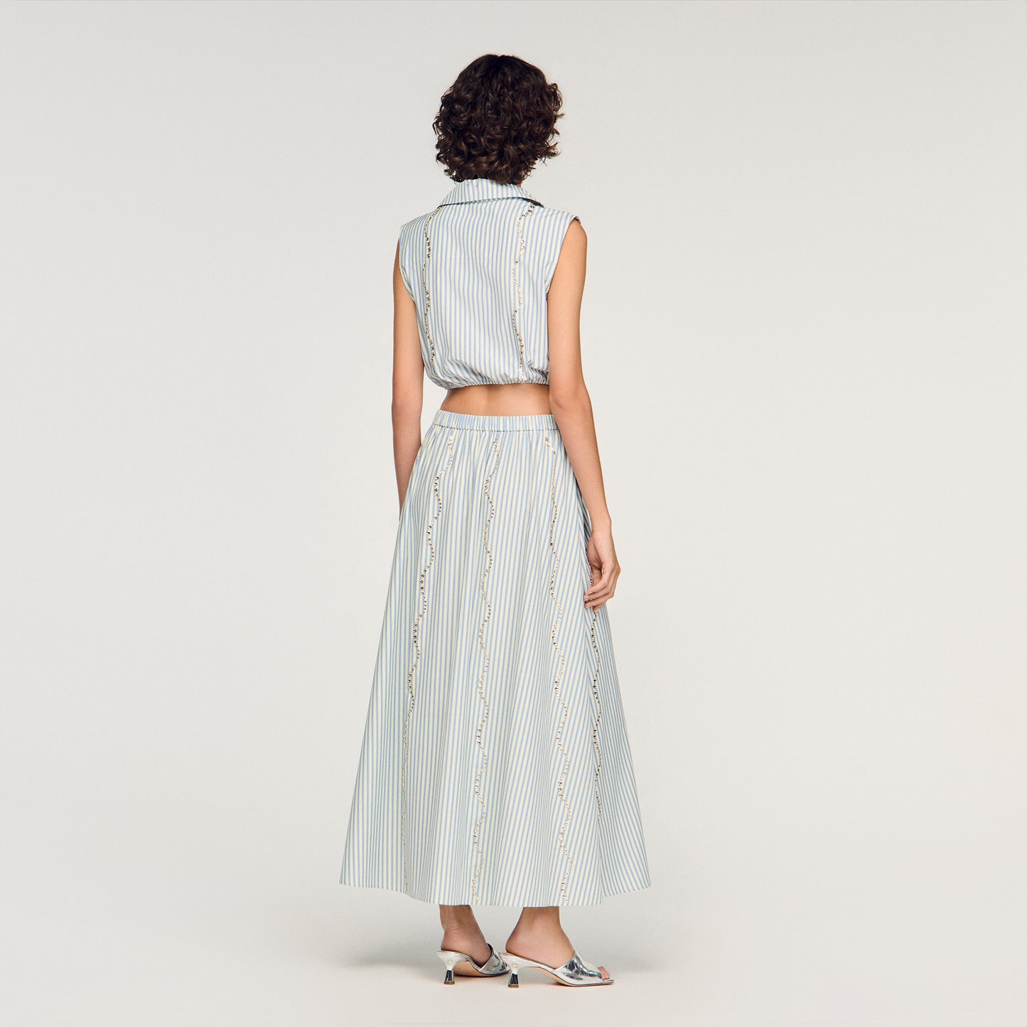 Lucia Rhinestone Striped Long Skirt Blue