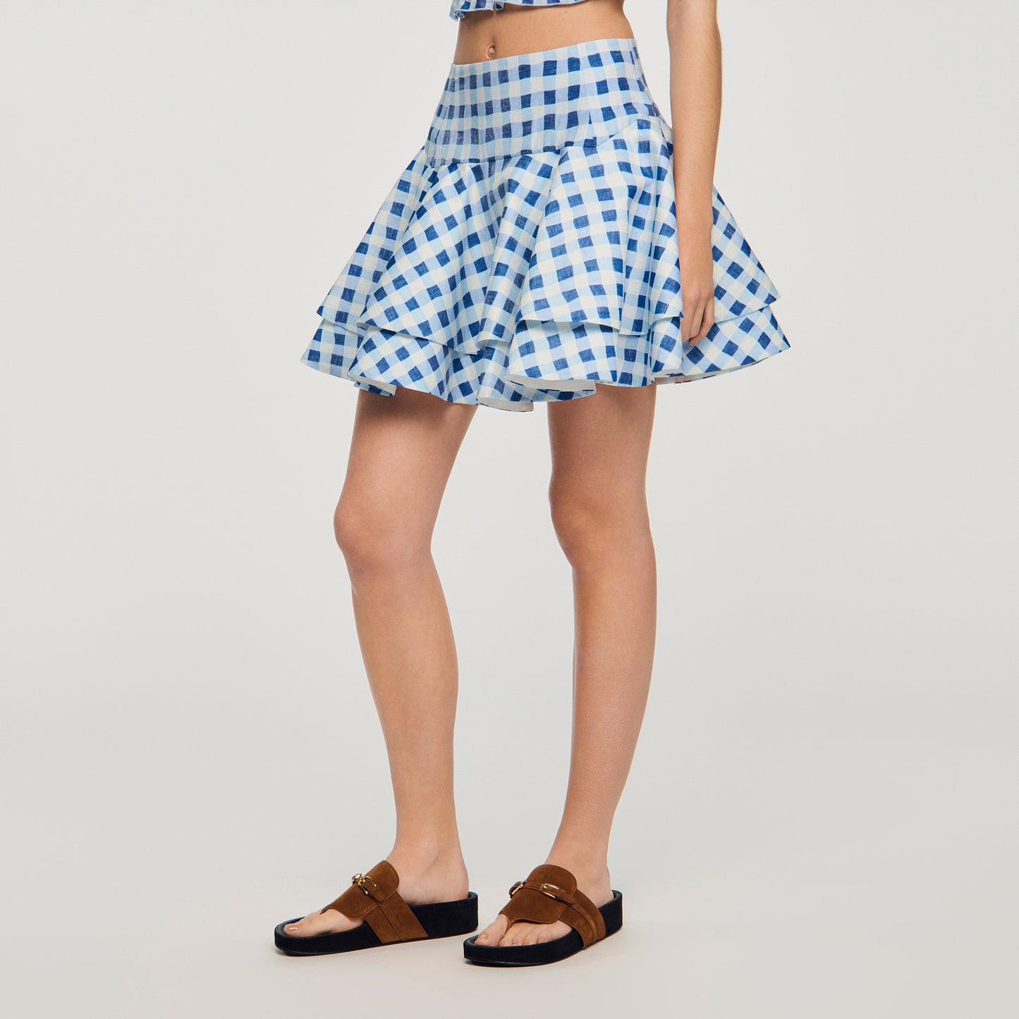 Rosie Short Gingham Linen Skirt BLU / WHITE