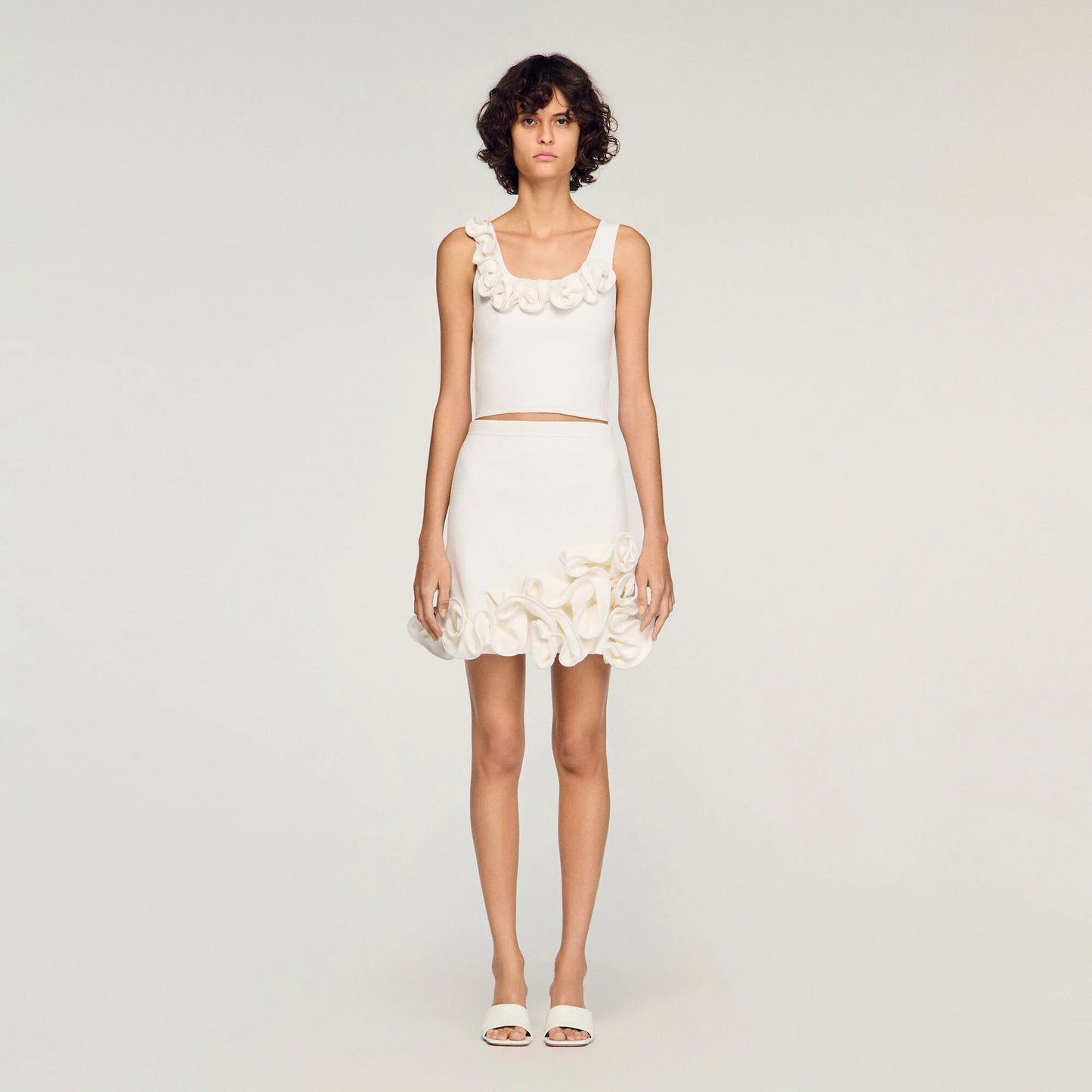 Corolle Short Floral Knit Skirt White
