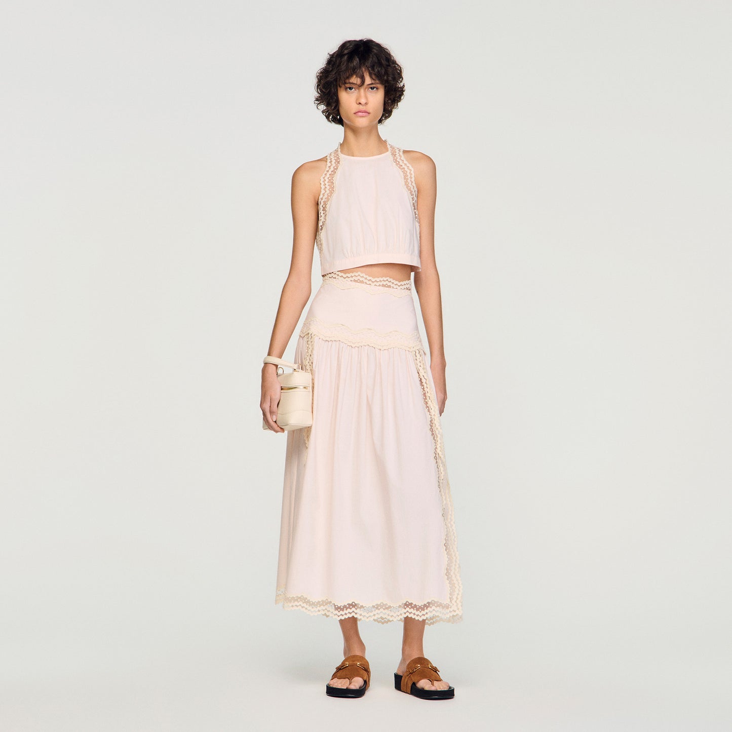 Brune Long Cotton Skirt With Trim Light Pink